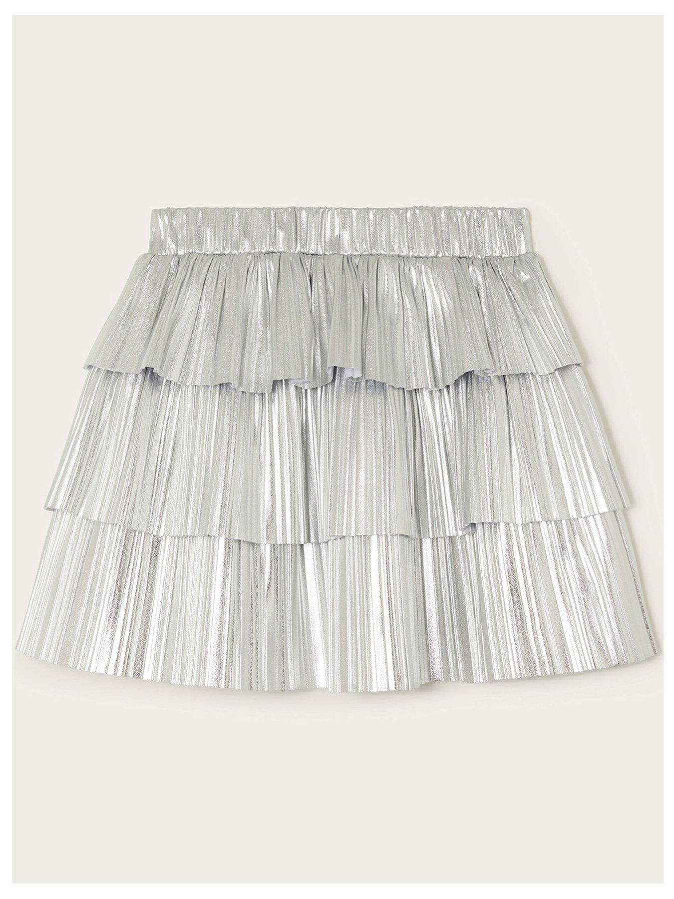 Girls Metallic Ruffle Skirt Silver