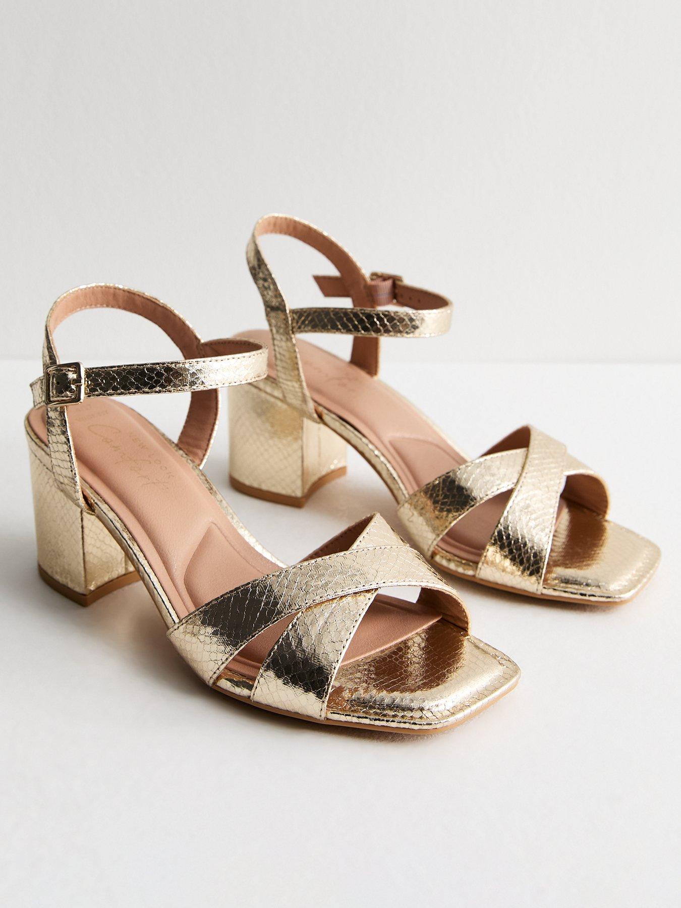 Wide Fit Gold Open Toed Shoes New Look Wide Fit Snake Effect Block