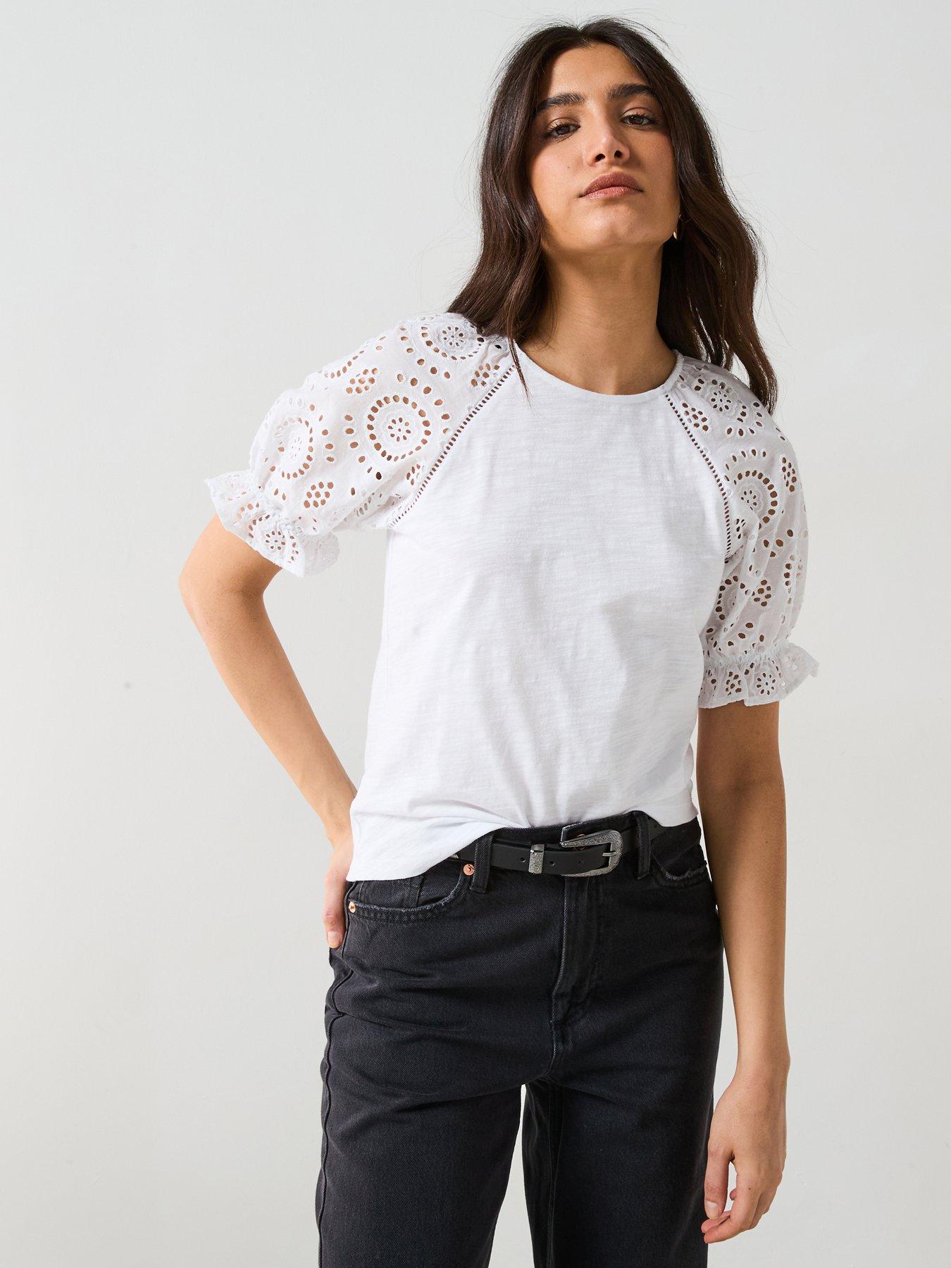 undefined Broderie Sleeve Tee