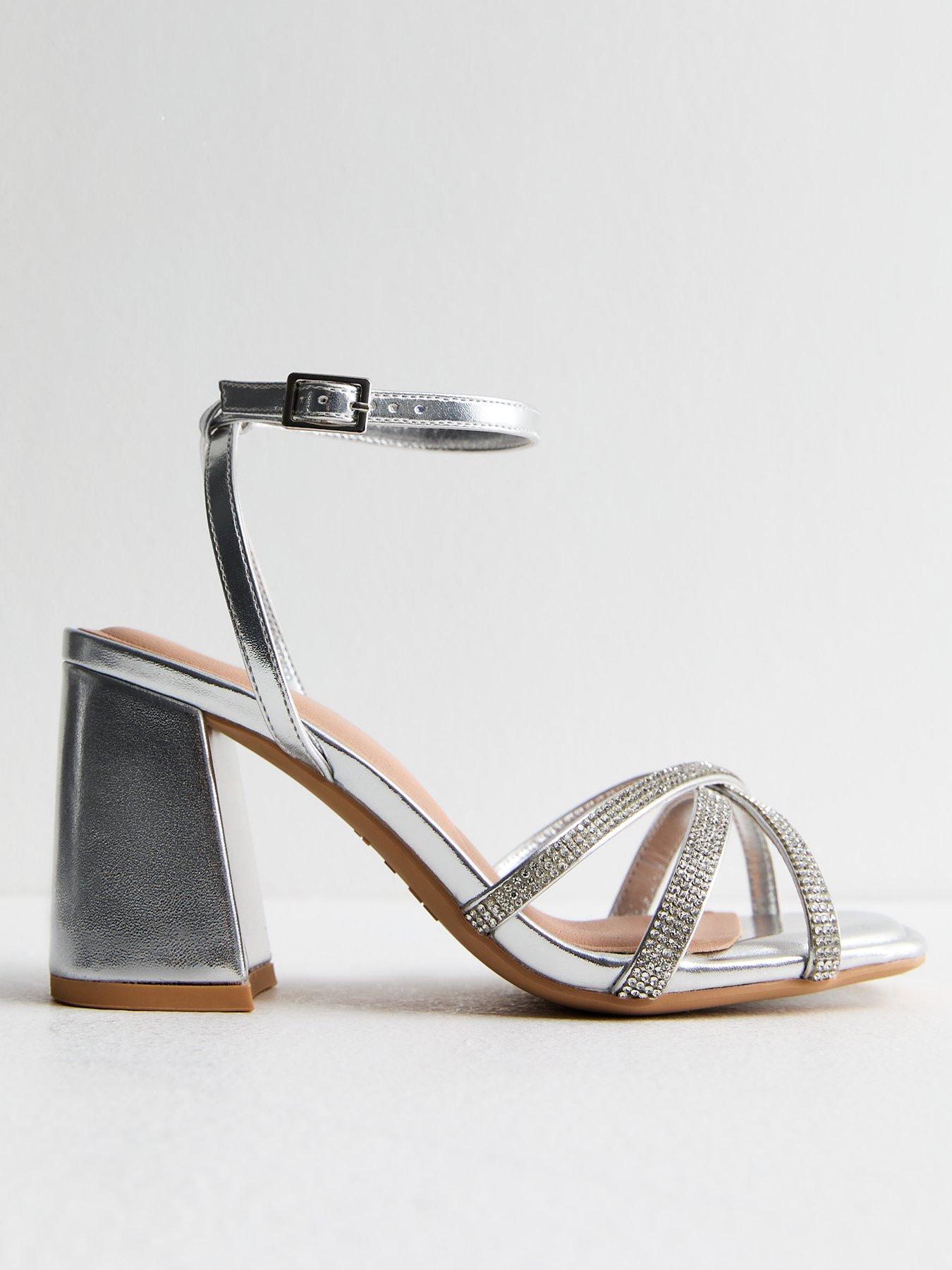 undefined Wide Fit Embellished Strap Sandals - Silver