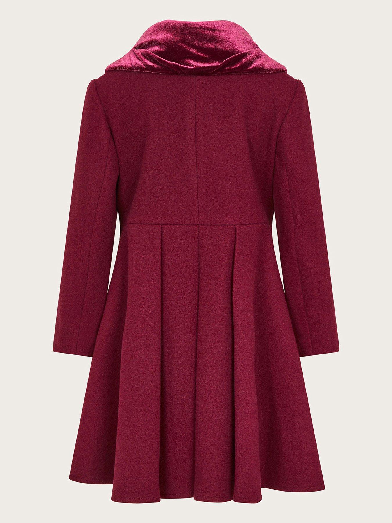 Monsoon Girls Velvet Shawl Collar Coat Burgundy Very