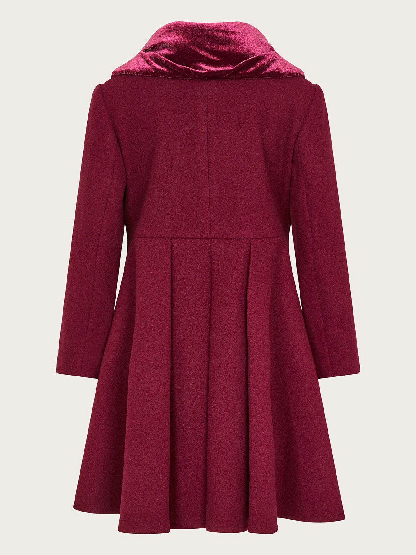 Monsoon Girls Velvet Shawl Collar Coat Burgundy Very