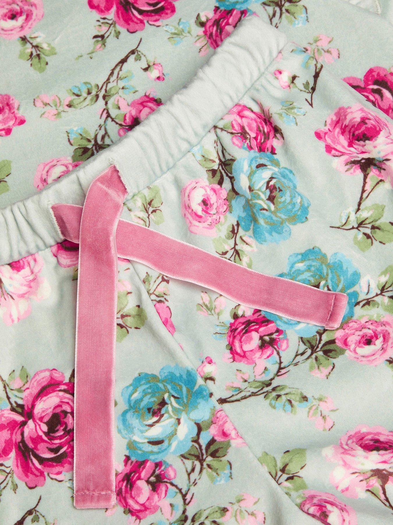 Monsoon Girls Velour Floral Print Long Sleeve Pyjamas Set - Green | Very