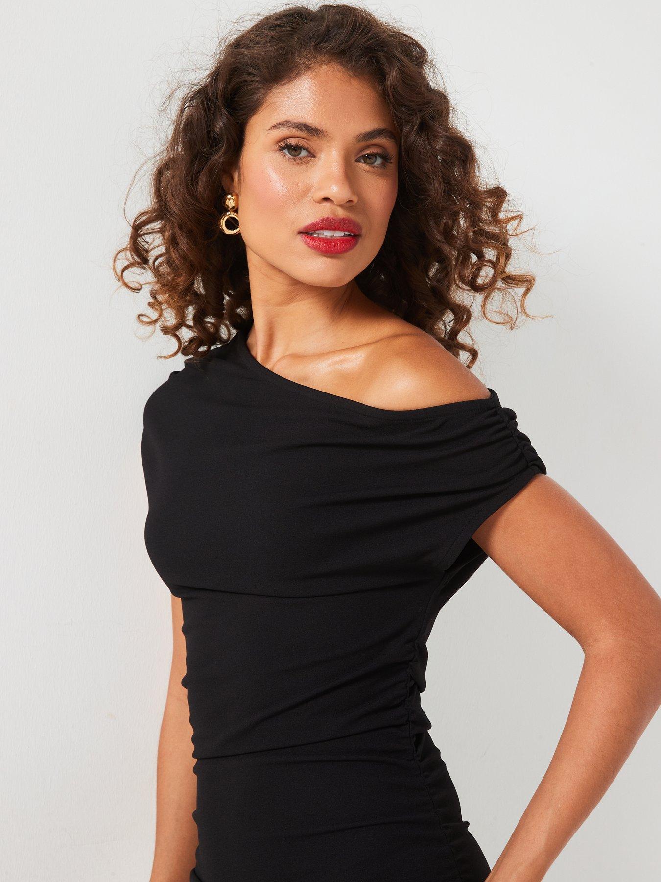 V by Very Off Shoulder Ruched Dress Black Very