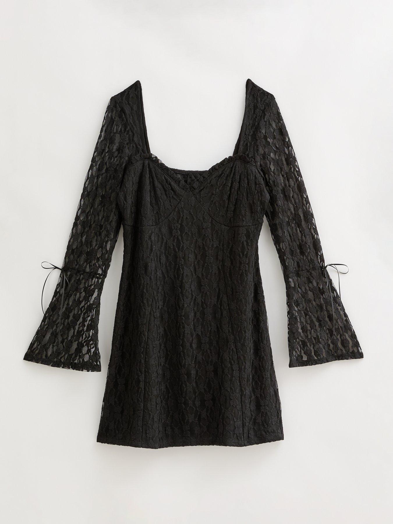 Image 5 of 6 of New Look Lace Long Sleeve Mini Dress - Black