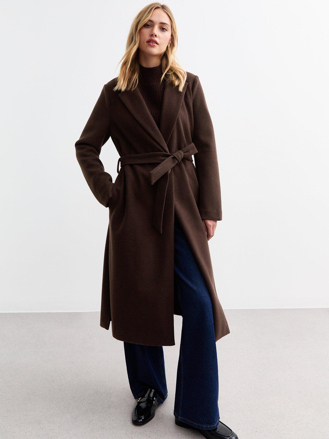 Dark Brown Tailored Unlined Longline Belted Coat