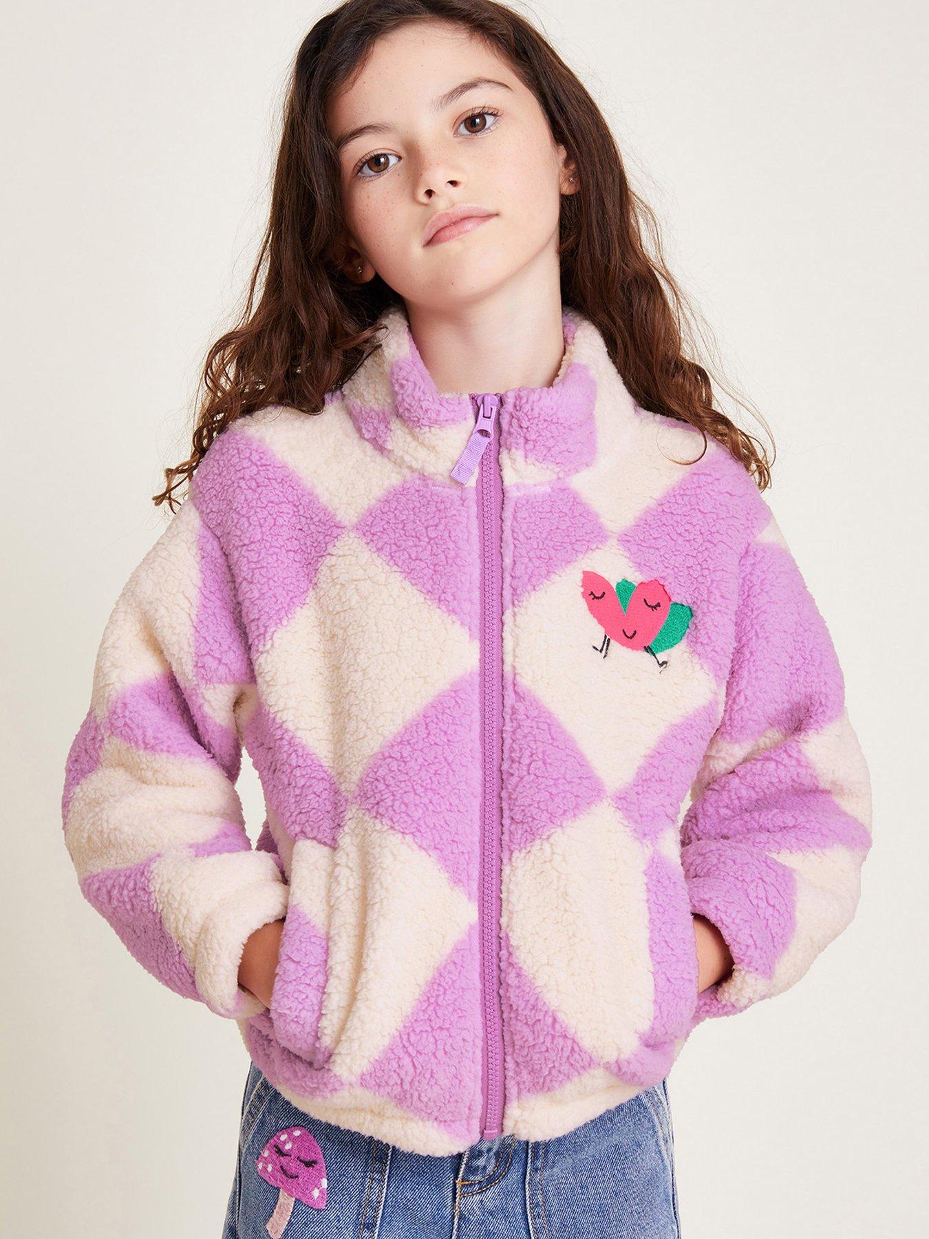 Fleece Jacket Girls Purple Jacket Monsoon Girls Check Print Heart