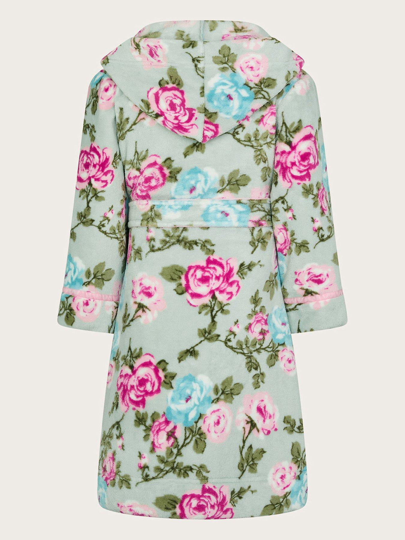 Monsoon Girls Fleece Floral Print Dressing Gown Pink Very