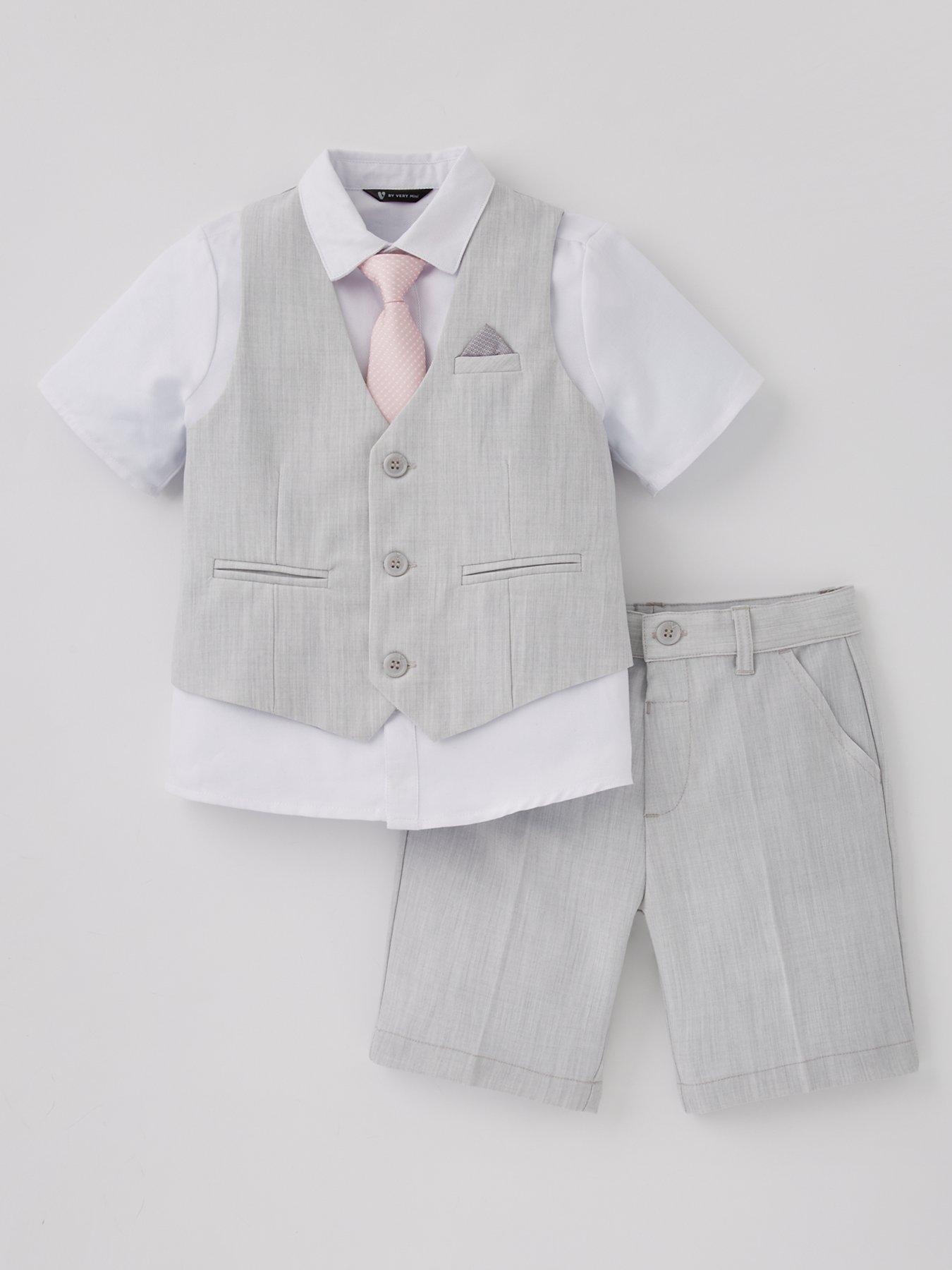 undefined Boys 4 Piece Waistcoat, Short Sleeve Shirt, Bow Tie And Short Set - Blue