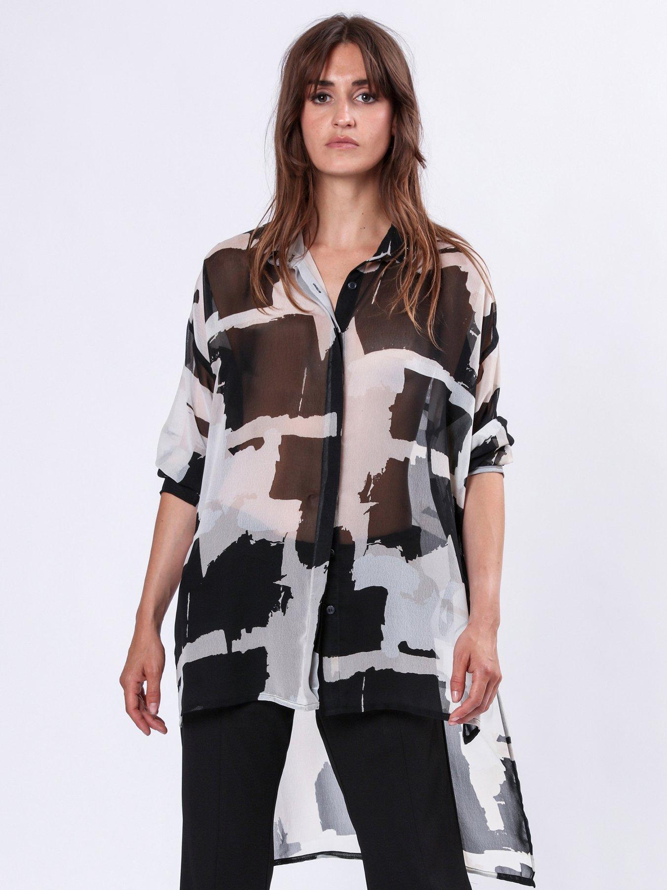 Religion Oversized Georgette Shirt With High Low Hem - Multi