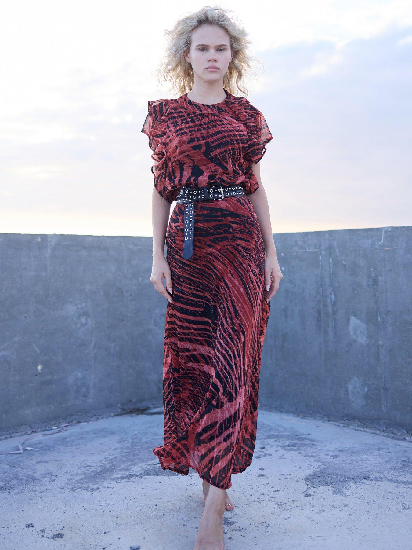 Religion Aurora Hand Painted Print Maxi Skirt Copper Very