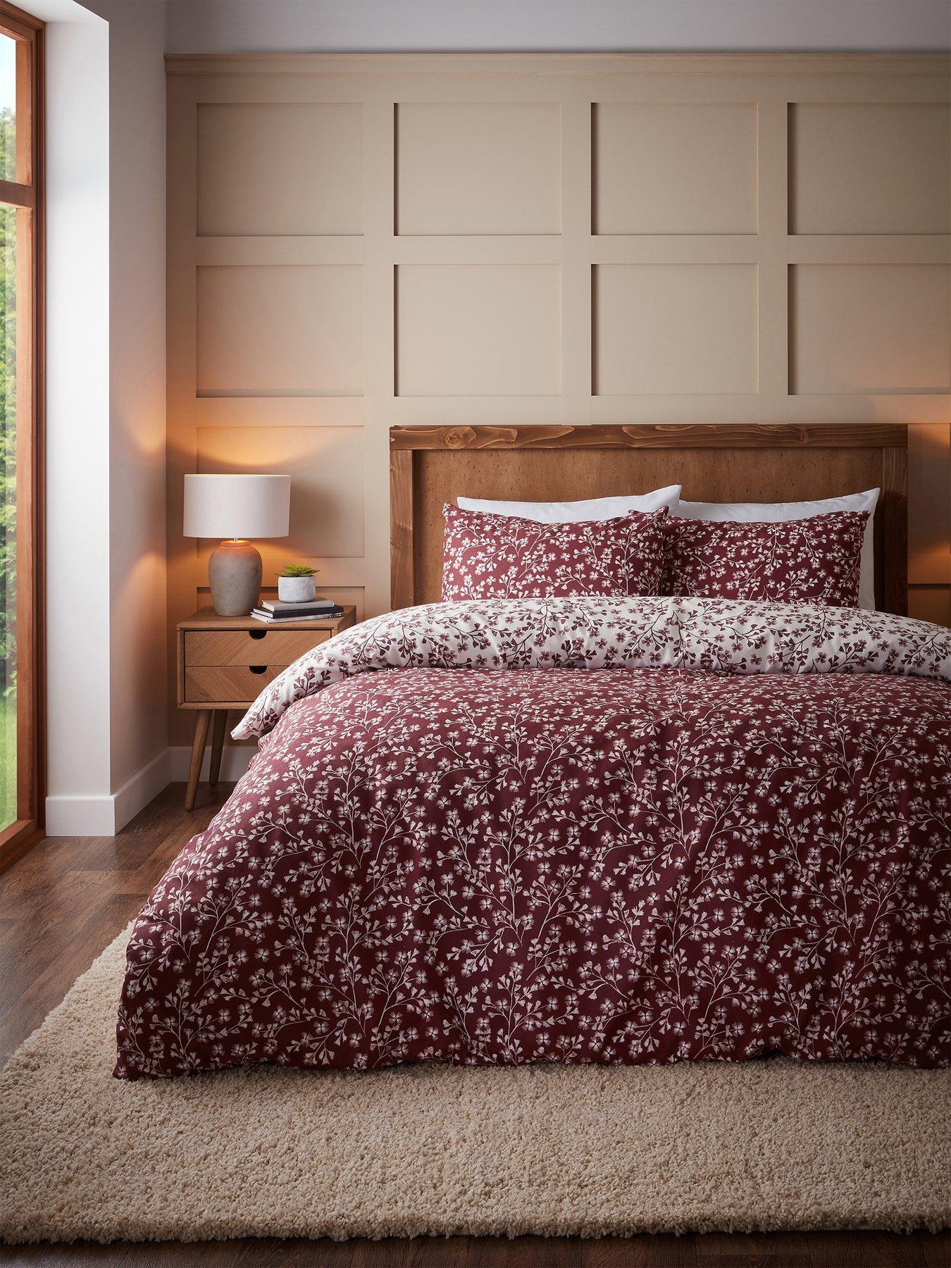 Product photograph of Catherine Lansfield Brushed 100 Cotton Grace Floral Leaf Duvet Set from very.co.uk