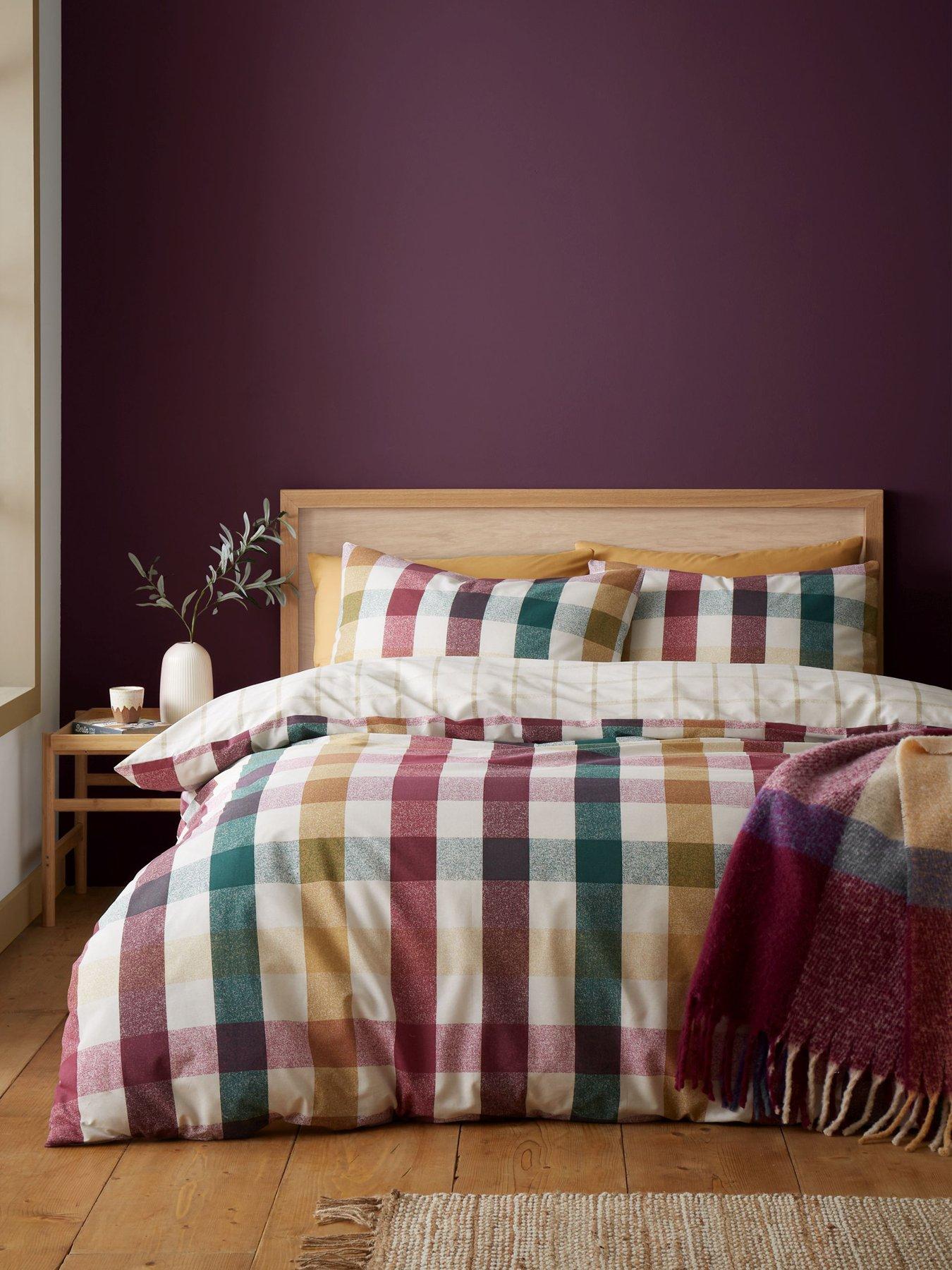 Catherine Lansfield Autumn Check Duvet Set- Single - Plum
