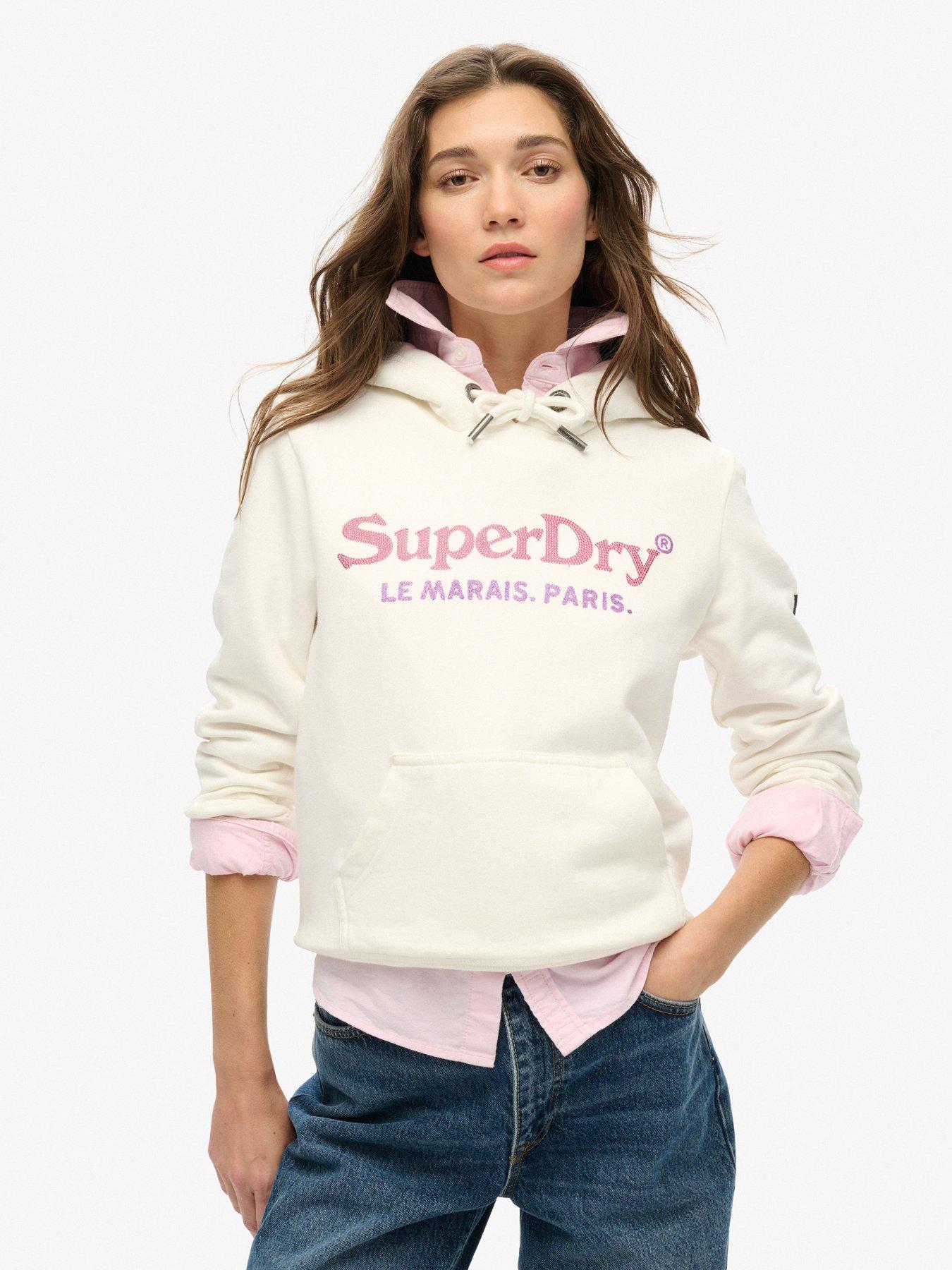 Superdry Metallic Venue Hoodie - Ecru, Cream, Size 12, Women