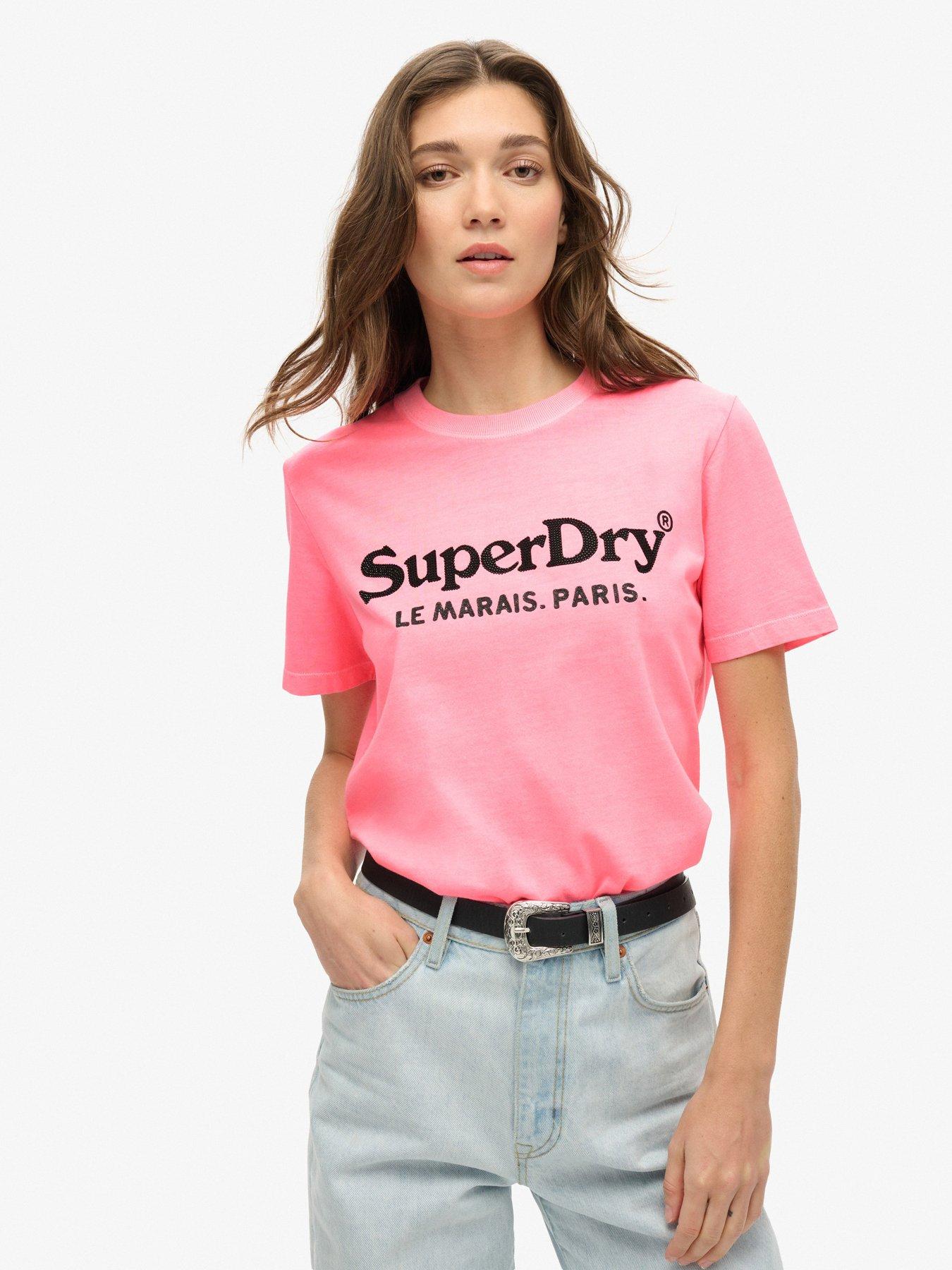 Superdry Metallic Venue Relaxed T-Shirt - Pink | Very.co.uk