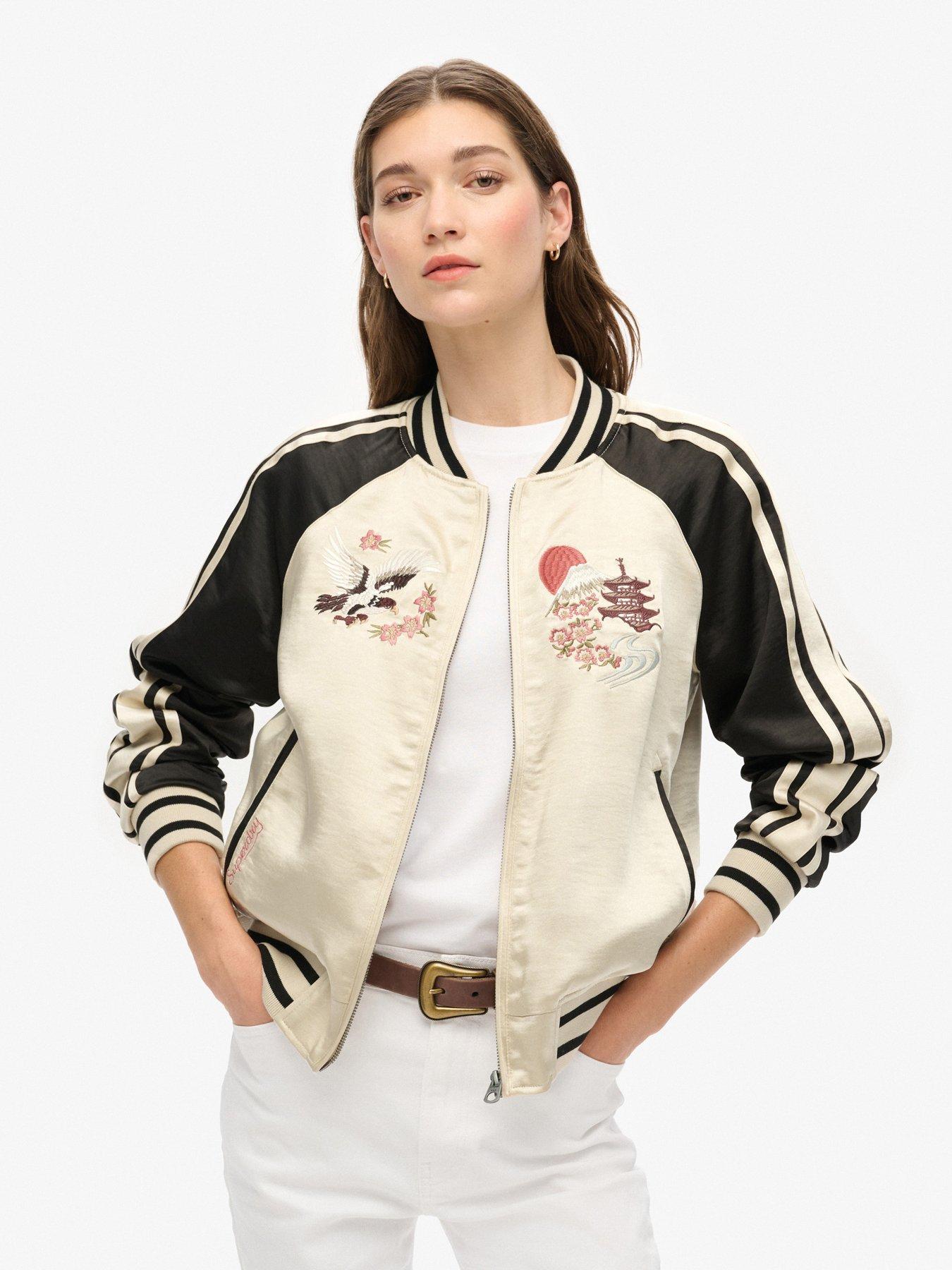 Superdry Sukajan Embroidered Bomber Jacket Beige Very