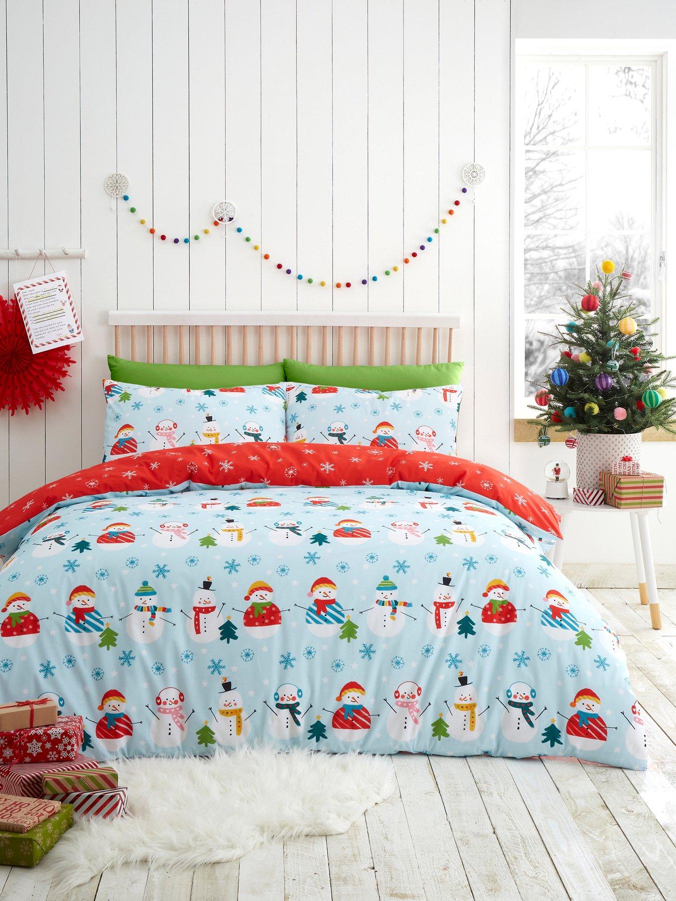Fusion Christmas Snowman Easy Care Duvet Cover Set - Blue/Red