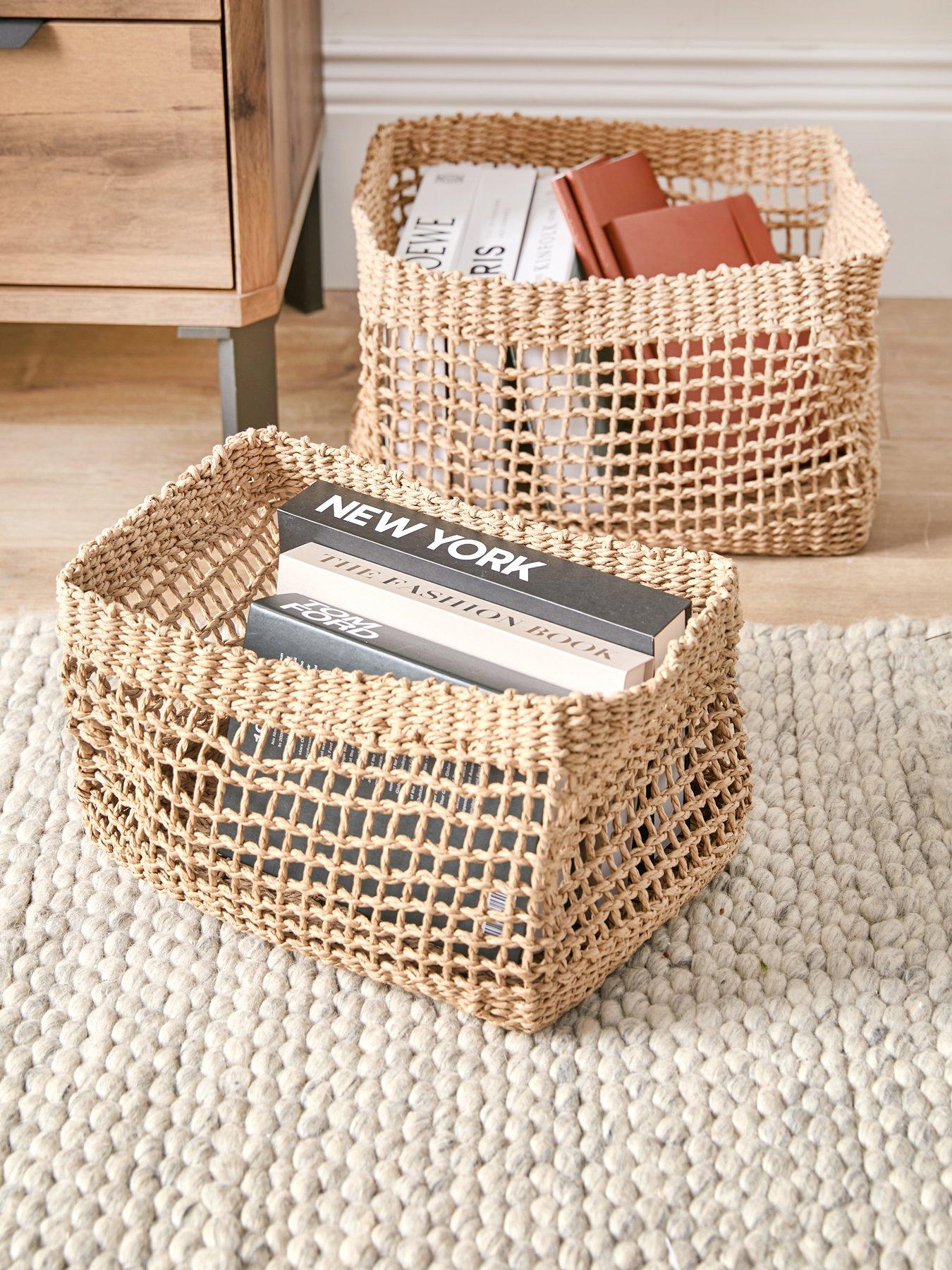 undefined Set Of 2 Rectangle Paper Rope Baskets - 37/33cm