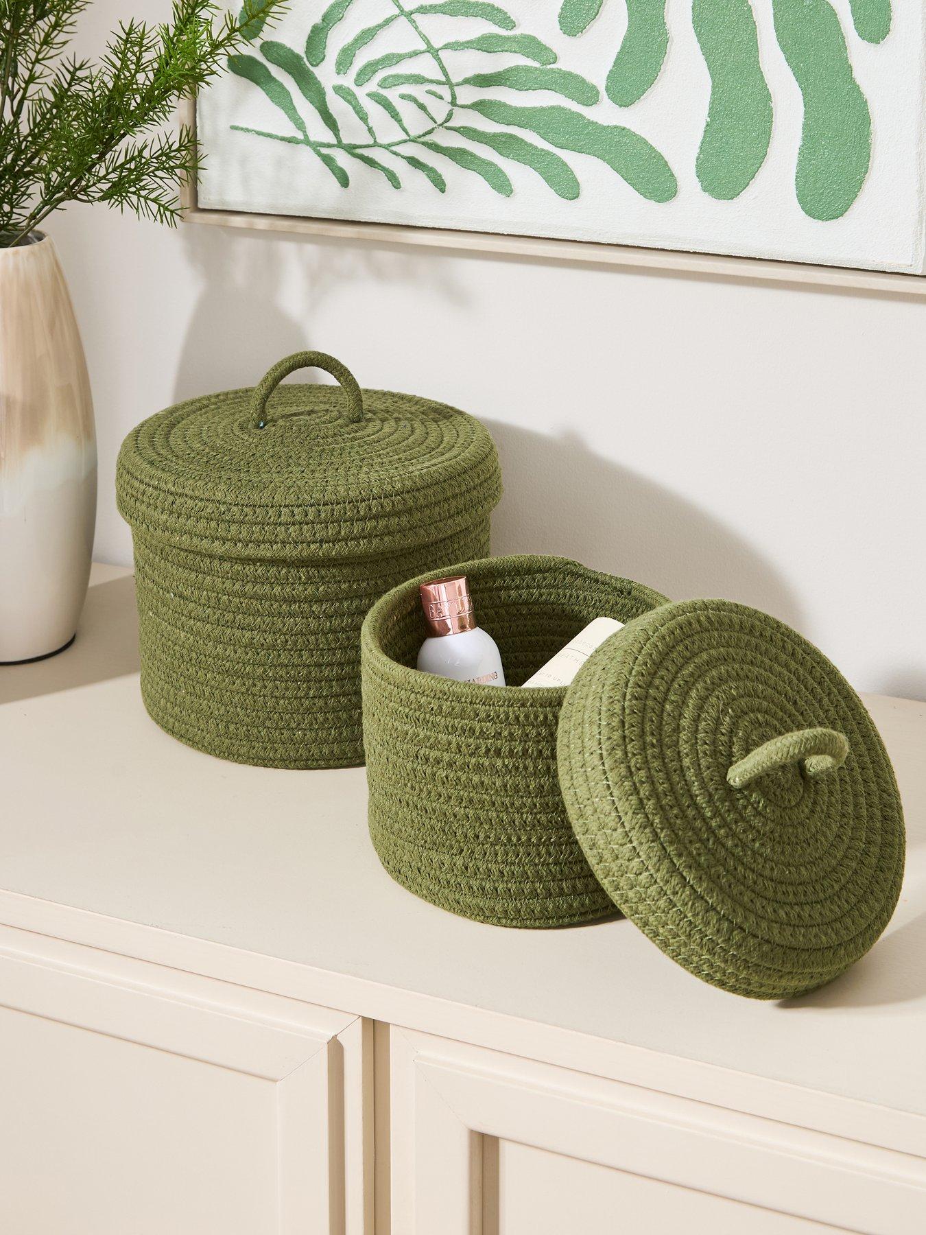 undefined Set Of 2 Cotton Rope Baskets With Lids