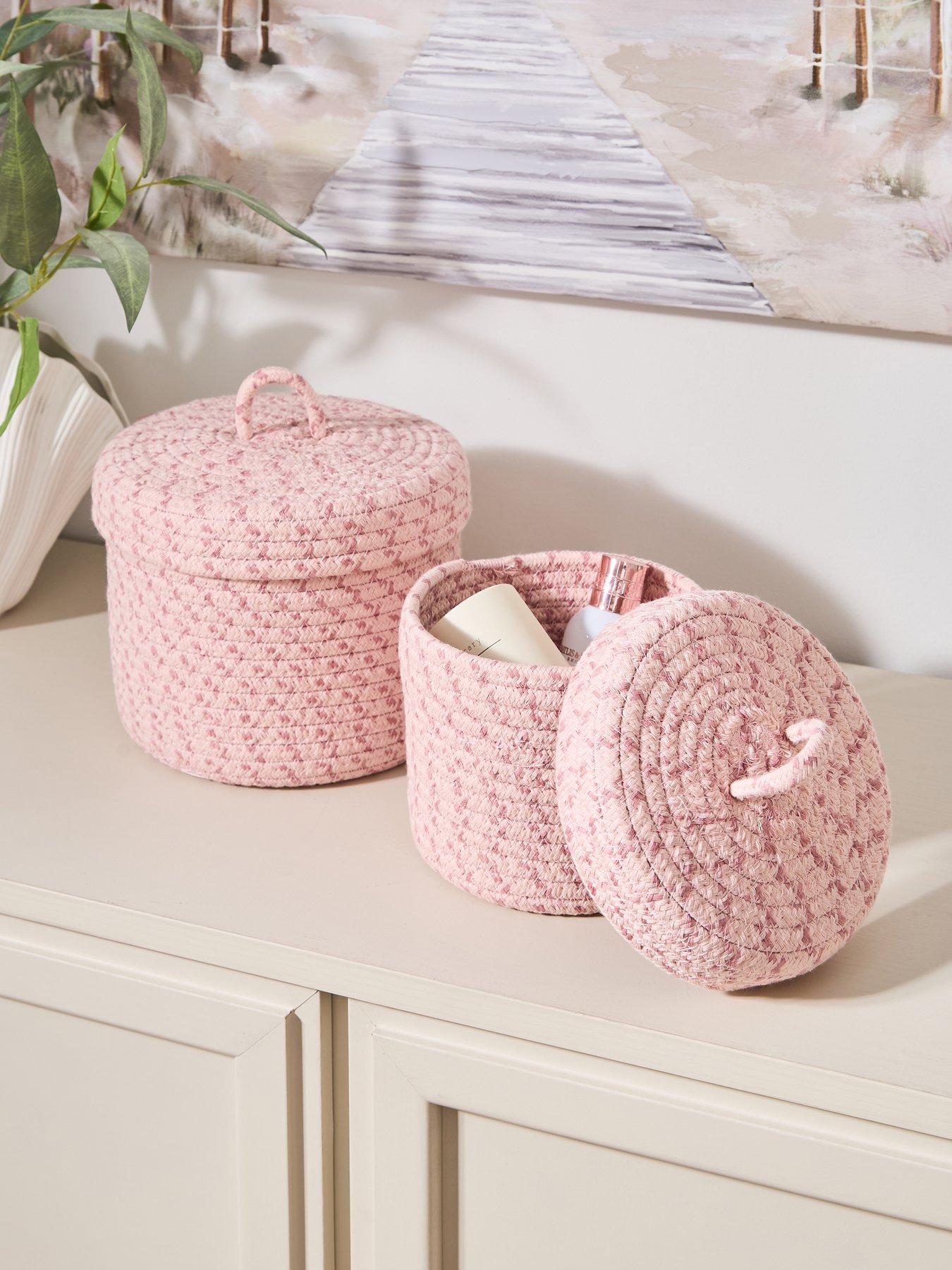 undefined Set Of 2 Cotton Rope Baskets With Lids