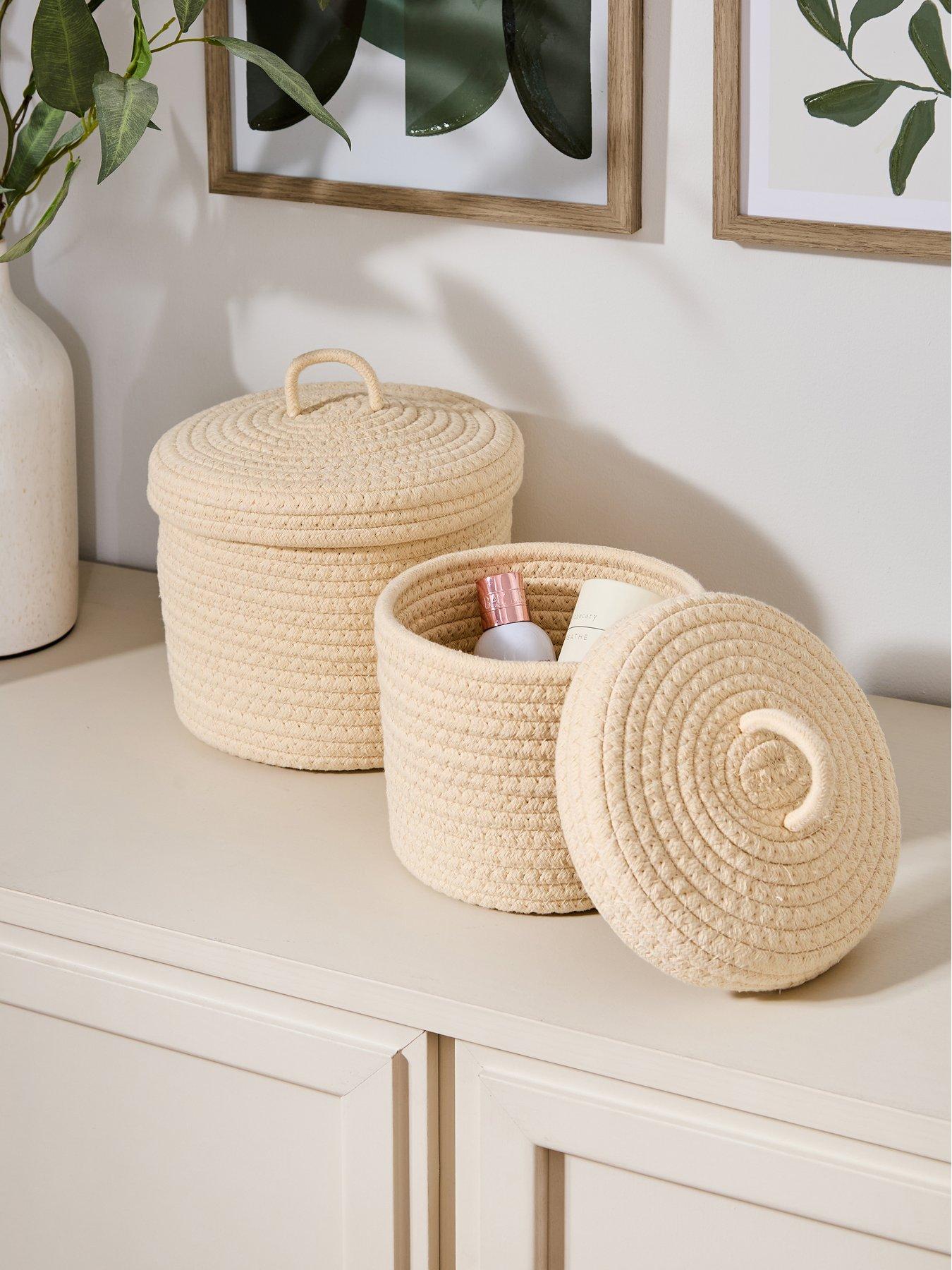 undefined Set Of 2 Cotton Rope Baskets With Lids