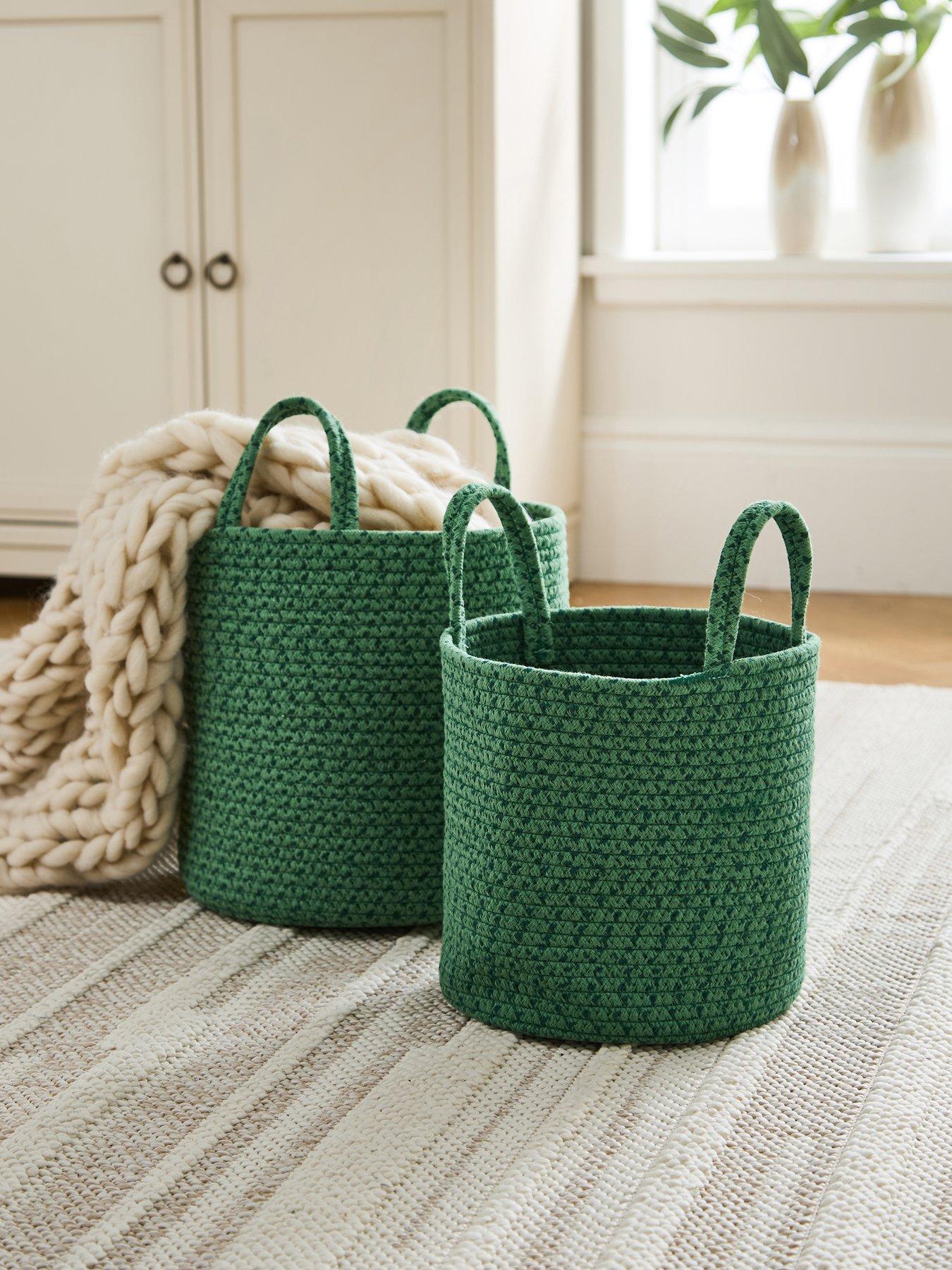 undefined Set of 2 Cotton Rope Storage Baskets in Green