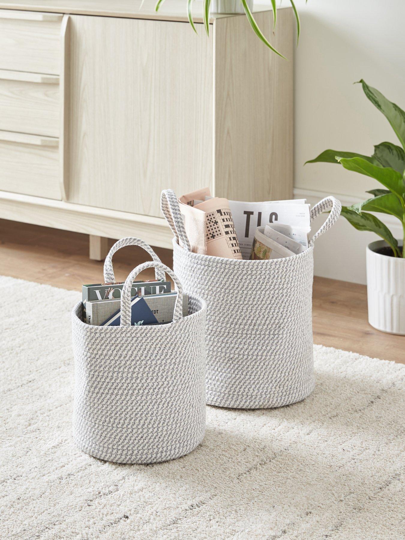 undefined Set of 2 Cotton Rope Storage Baskets in White