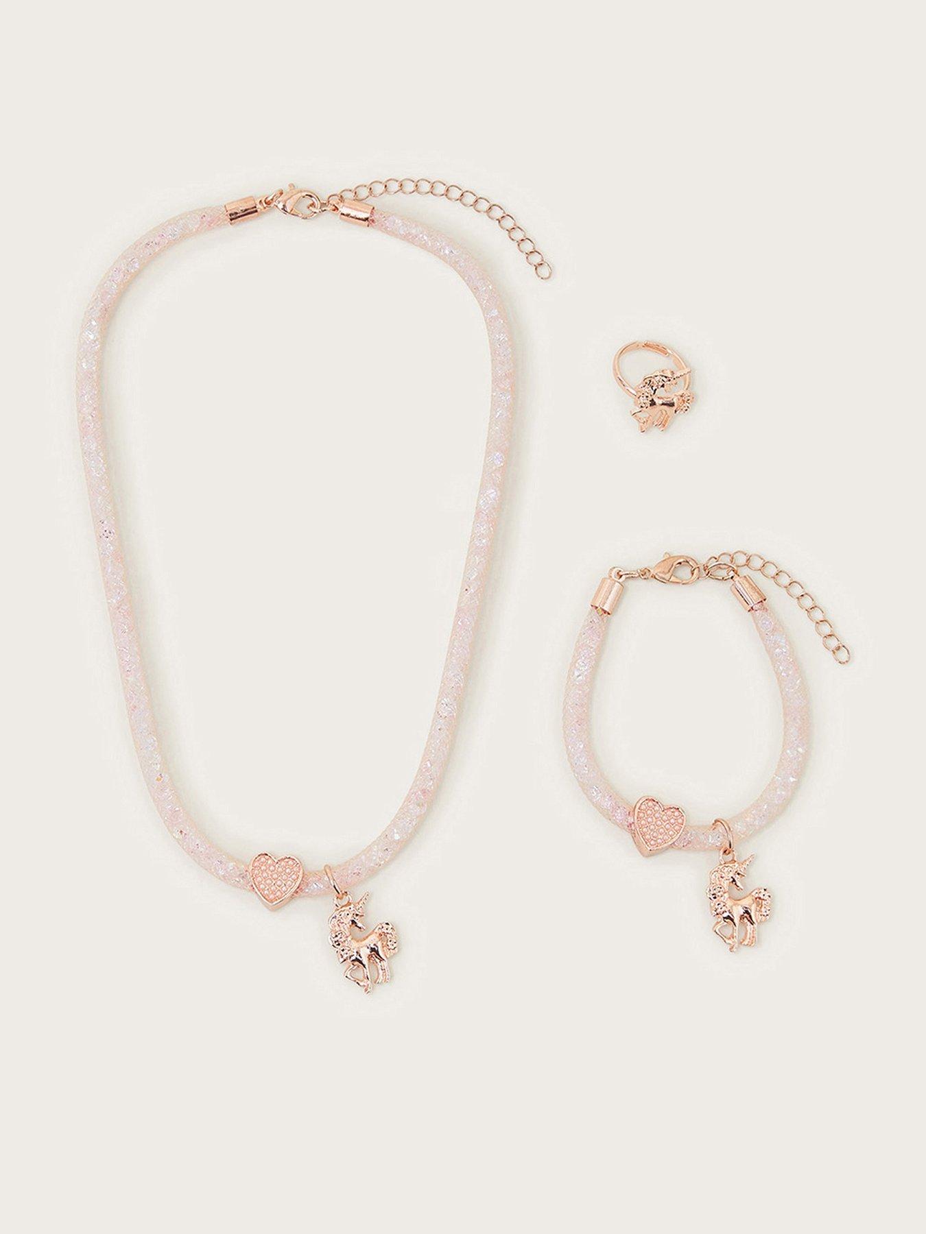 Product photograph of Monsoon Girls Unicorn Encased Jewellery Set - Pink from very.co.uk