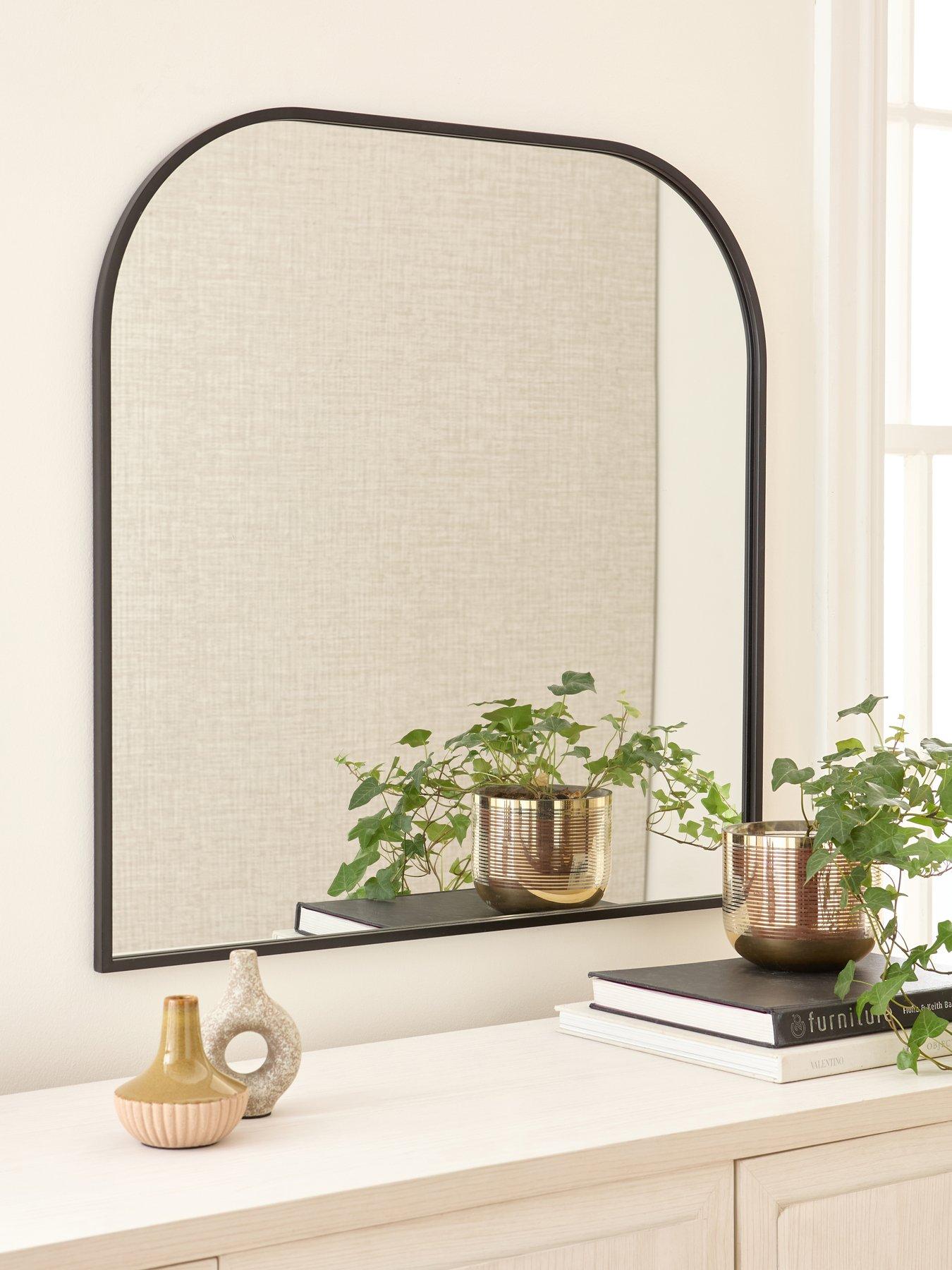 undefined Black Rounded arched mirror 71cm