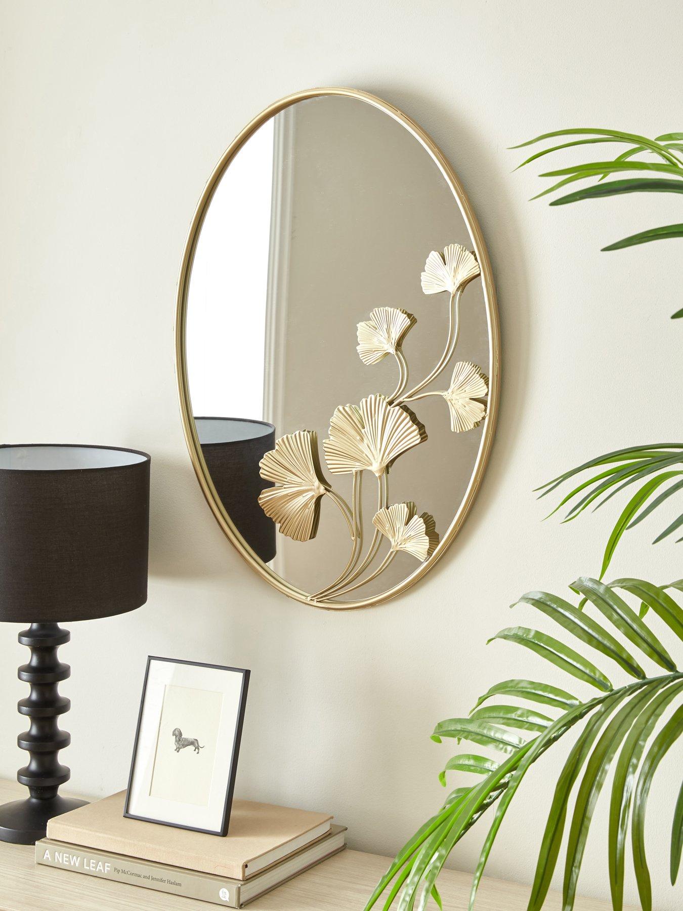 Product photograph of Very Home Gold Gingko Oval Mirror 50x70cm from very.co.uk
