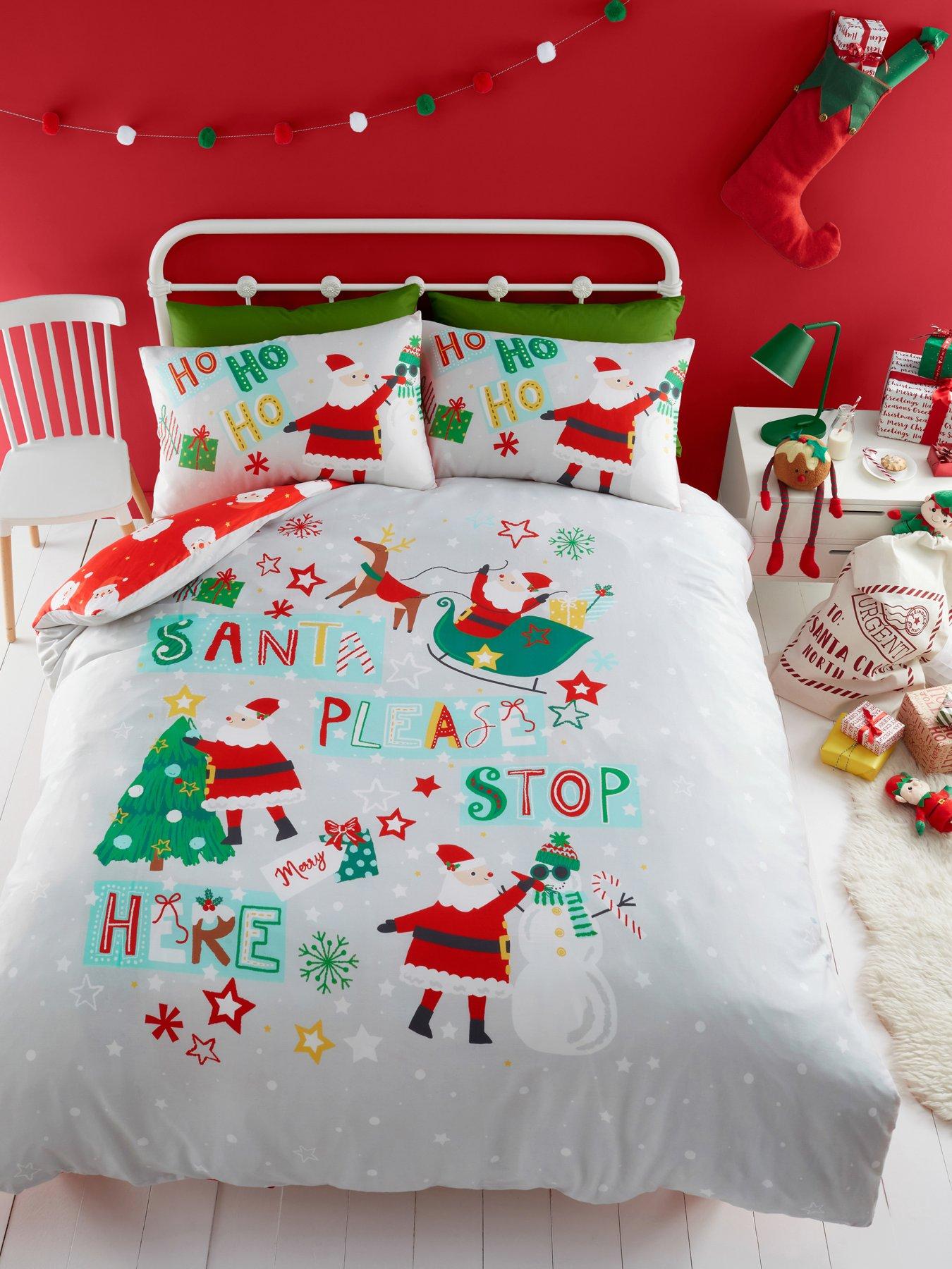 Product photograph of Bedlam Santa Please Stop Here Glow In The Dark Duvet Cover Set - Grey from very.co.uk