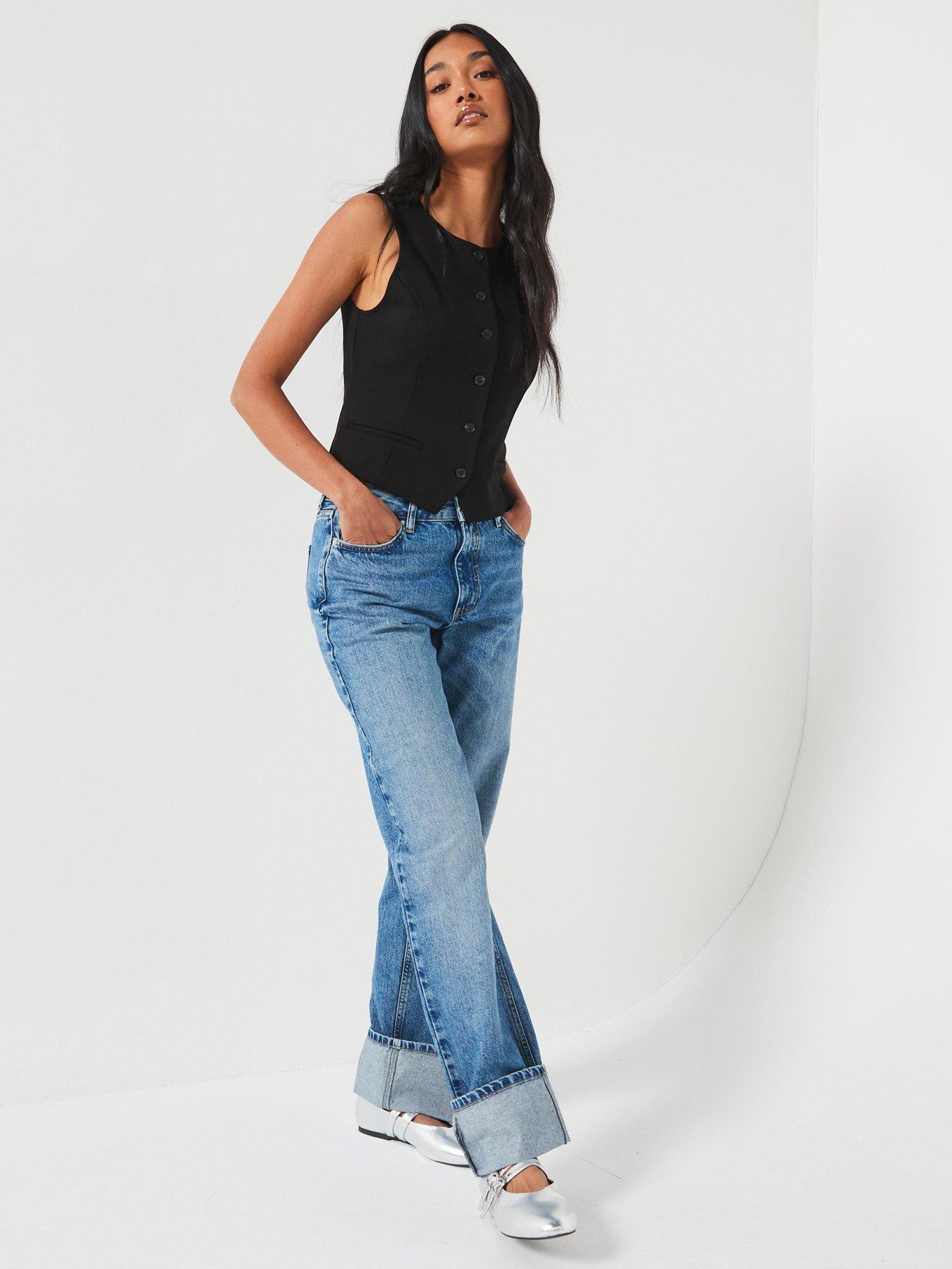 V by Very Deep Cuff Straight Leg Jeans Dark Wash Very