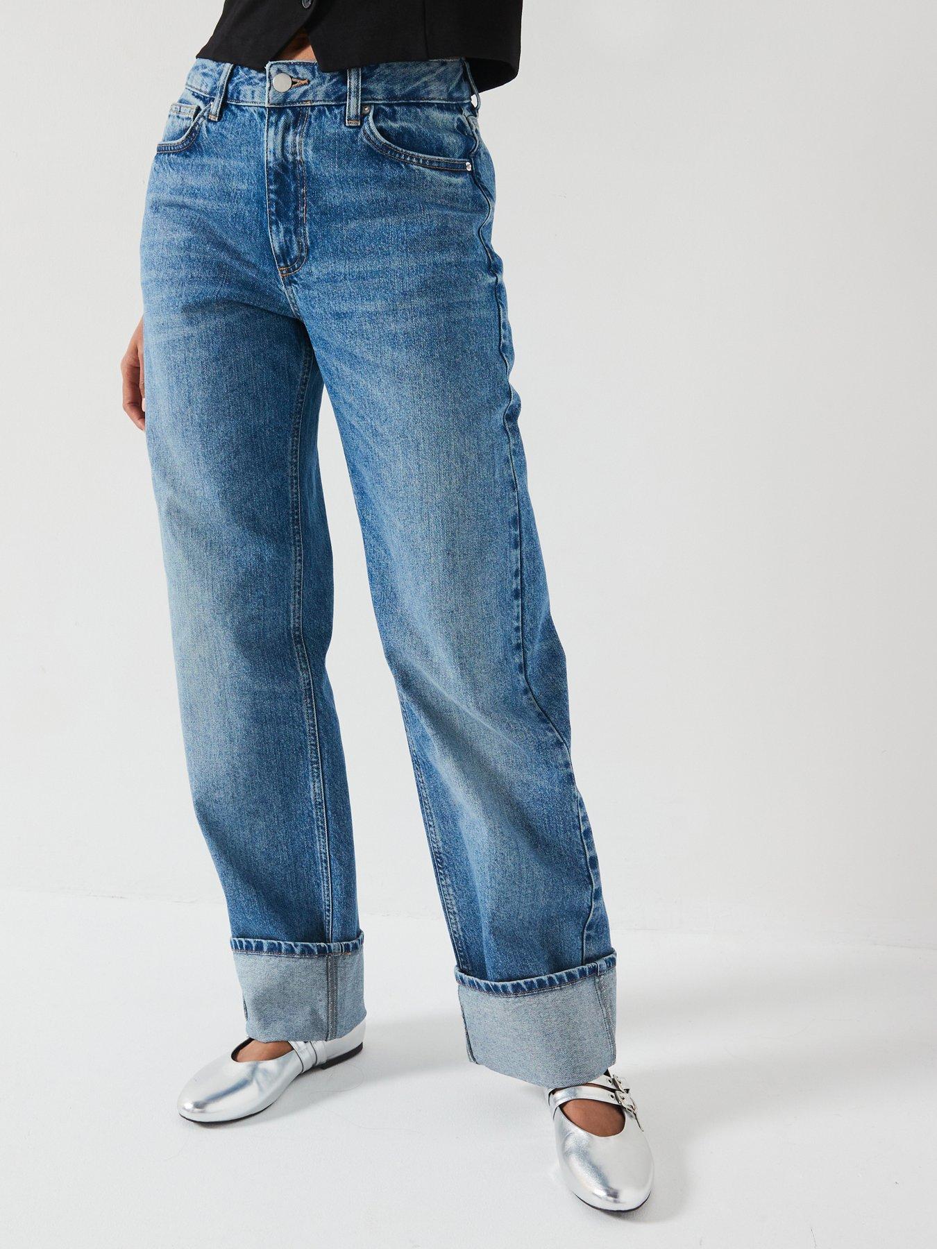 V by Very Deep Cuff Straight Leg Jeans Dark Wash Very - Main Image
