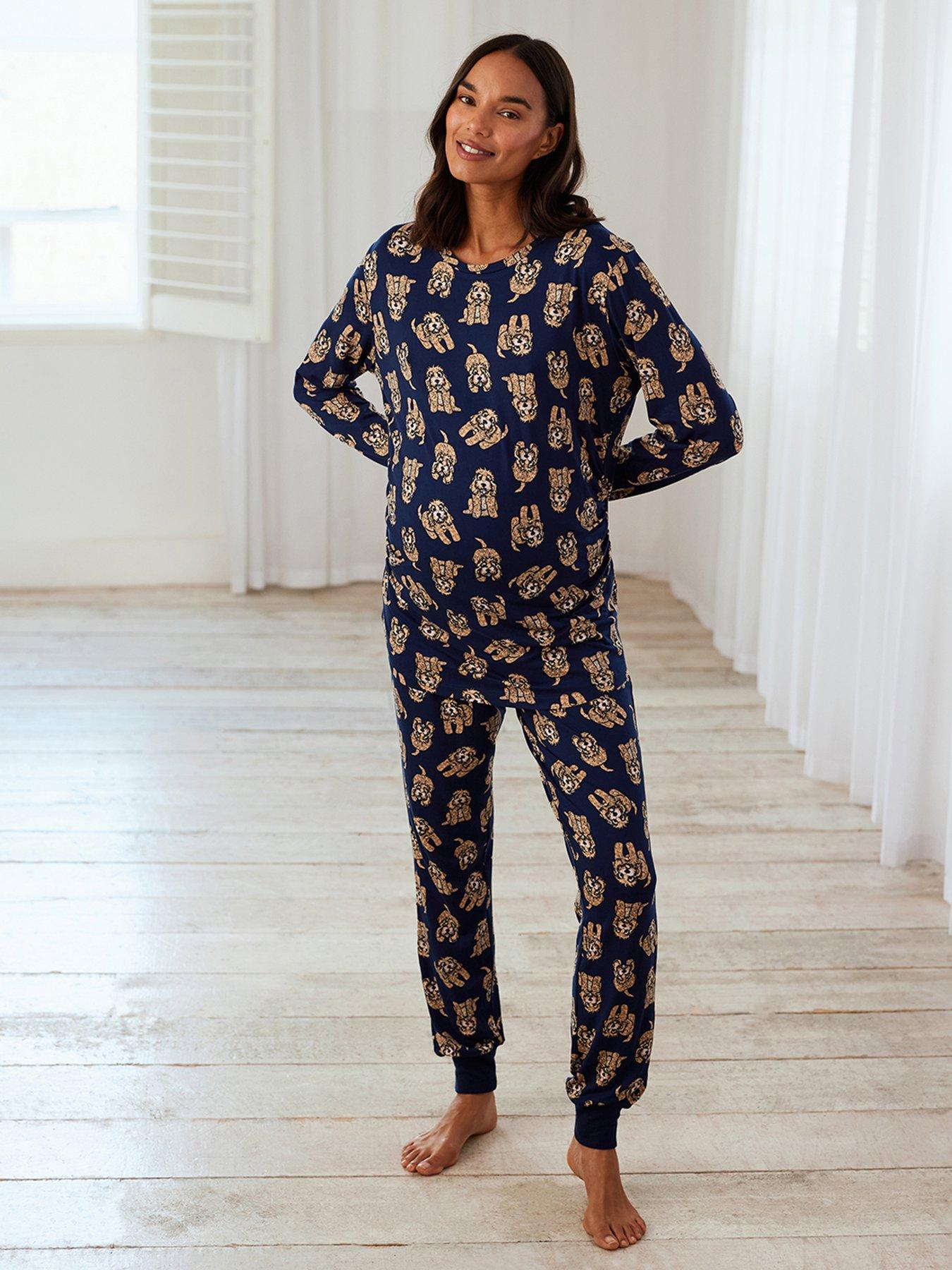 undefined Maternity Long Crew Printed Set  - Navy