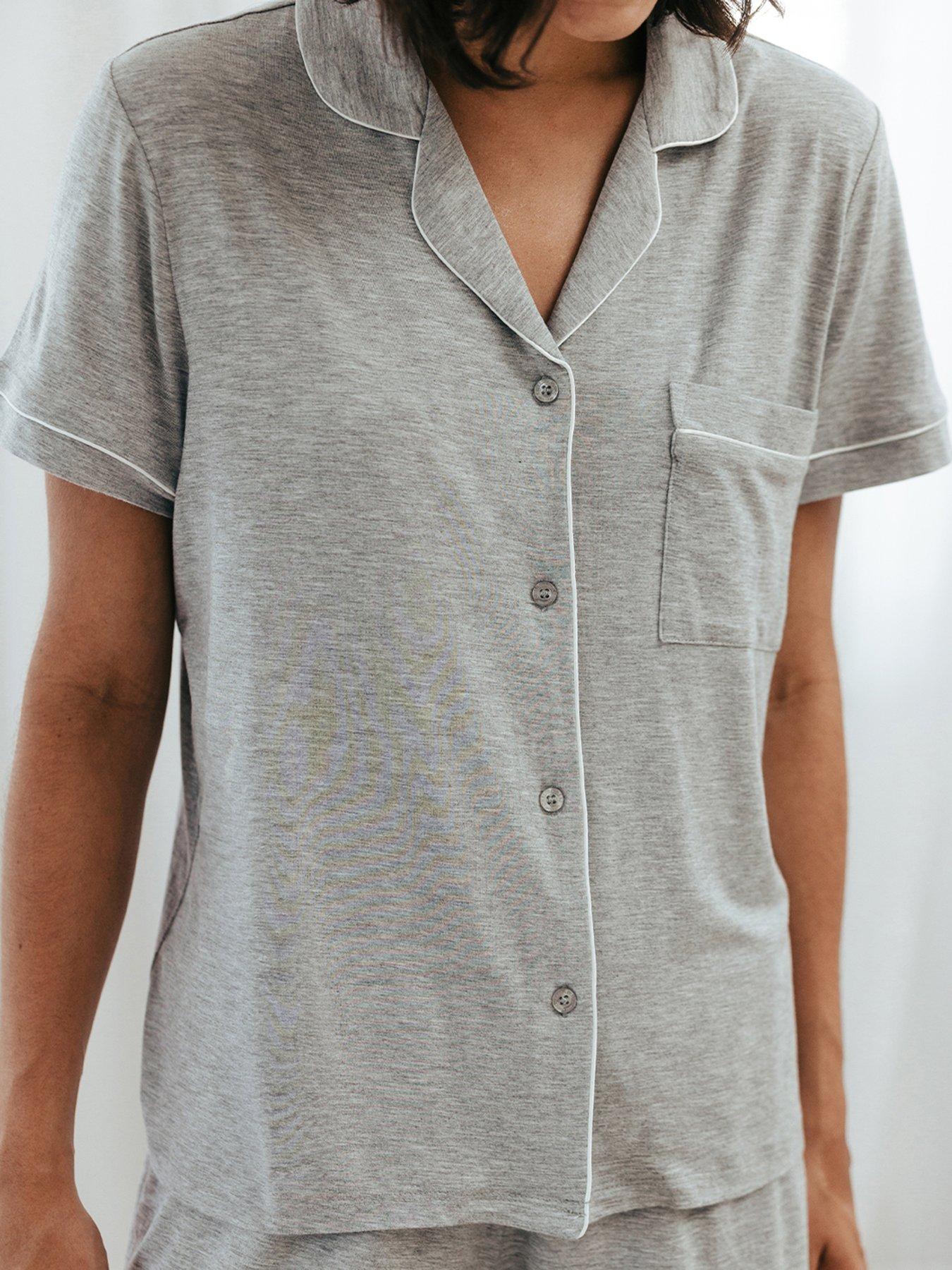 Image 4 of 6 of CHELSEA PEERS Modal Short Button Up Pyjama Set - Grey