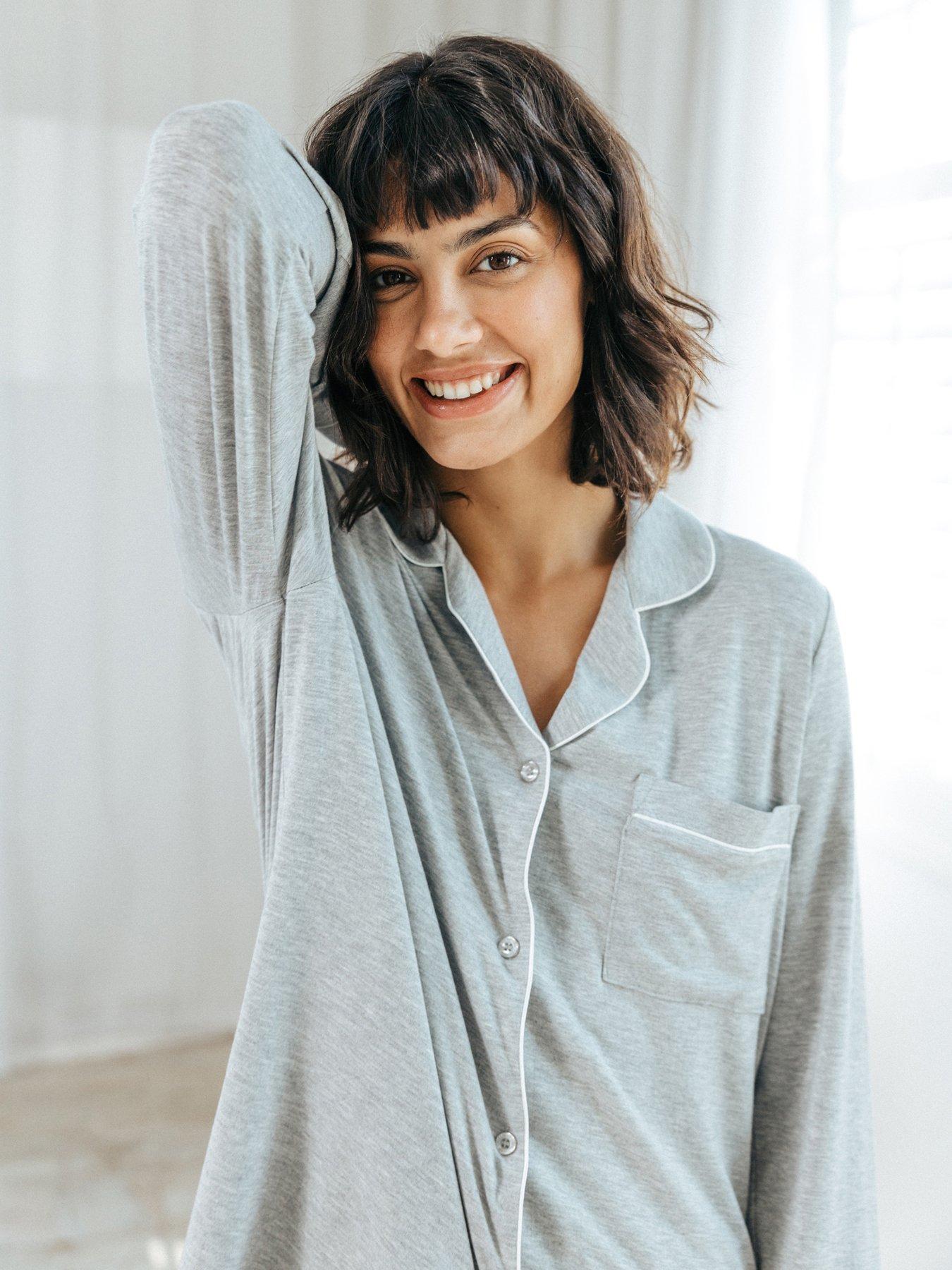 Image 2 of 5 of CHELSEA PEERS Modal Long Button Up Pyjama Set - Grey