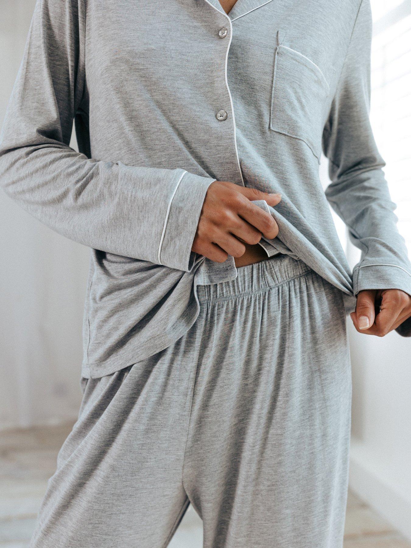 Image 4 of 5 of CHELSEA PEERS Modal Long Button Up Pyjama Set - Grey