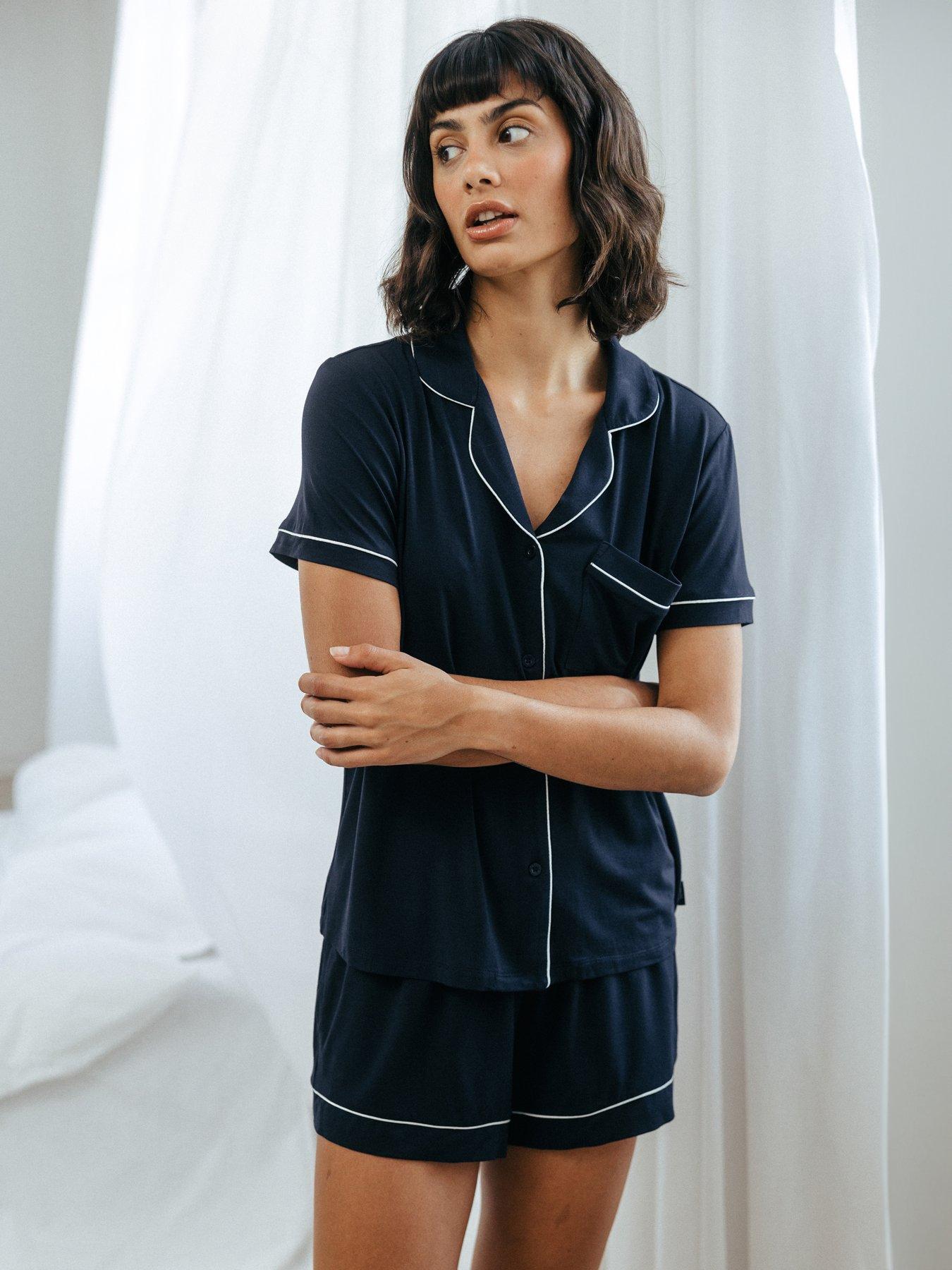 undefined Modal Short Button Up Pyjama Set - Navy