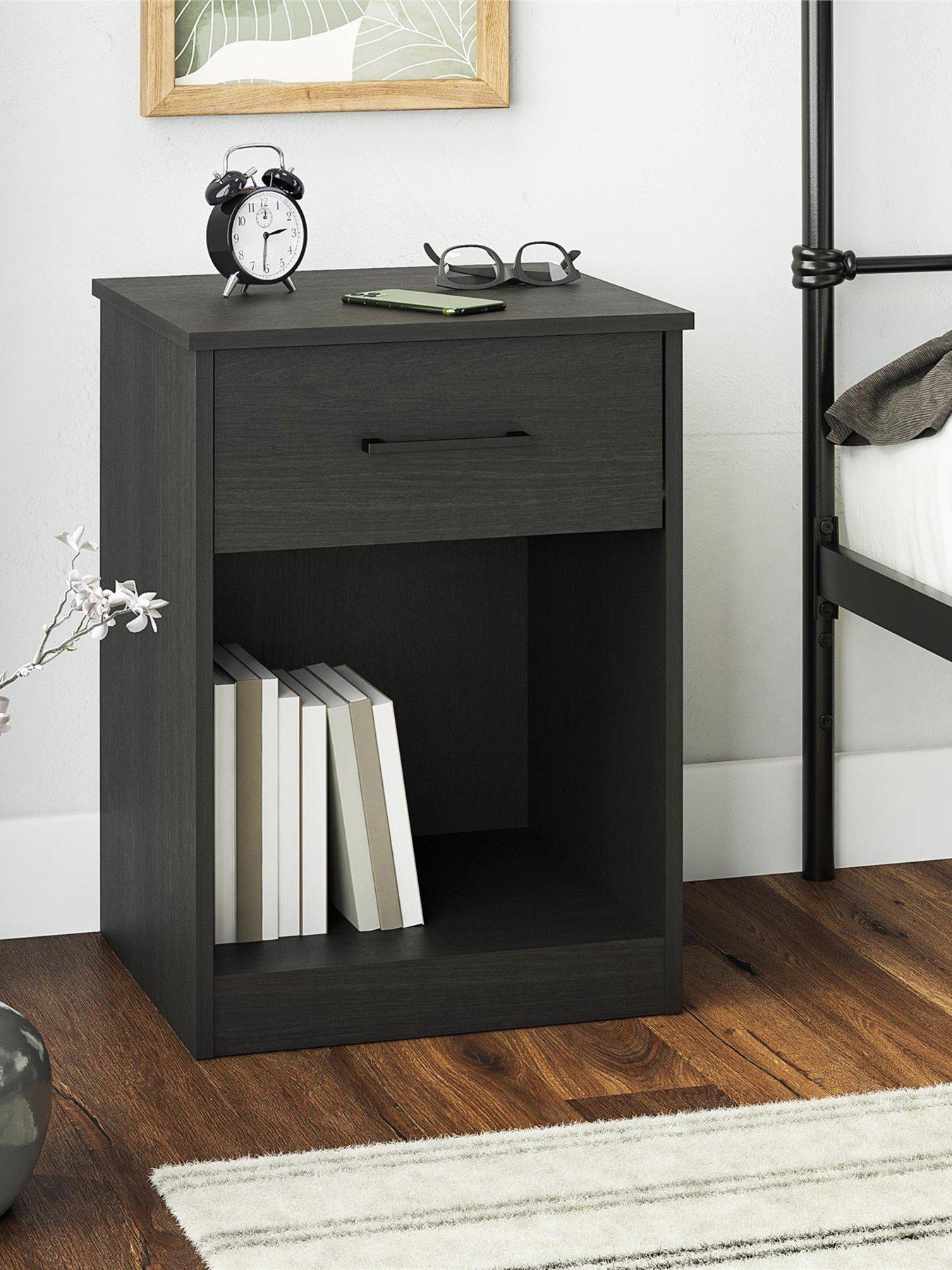 undefined Pearce 1 Drawer Bedside Table - Black