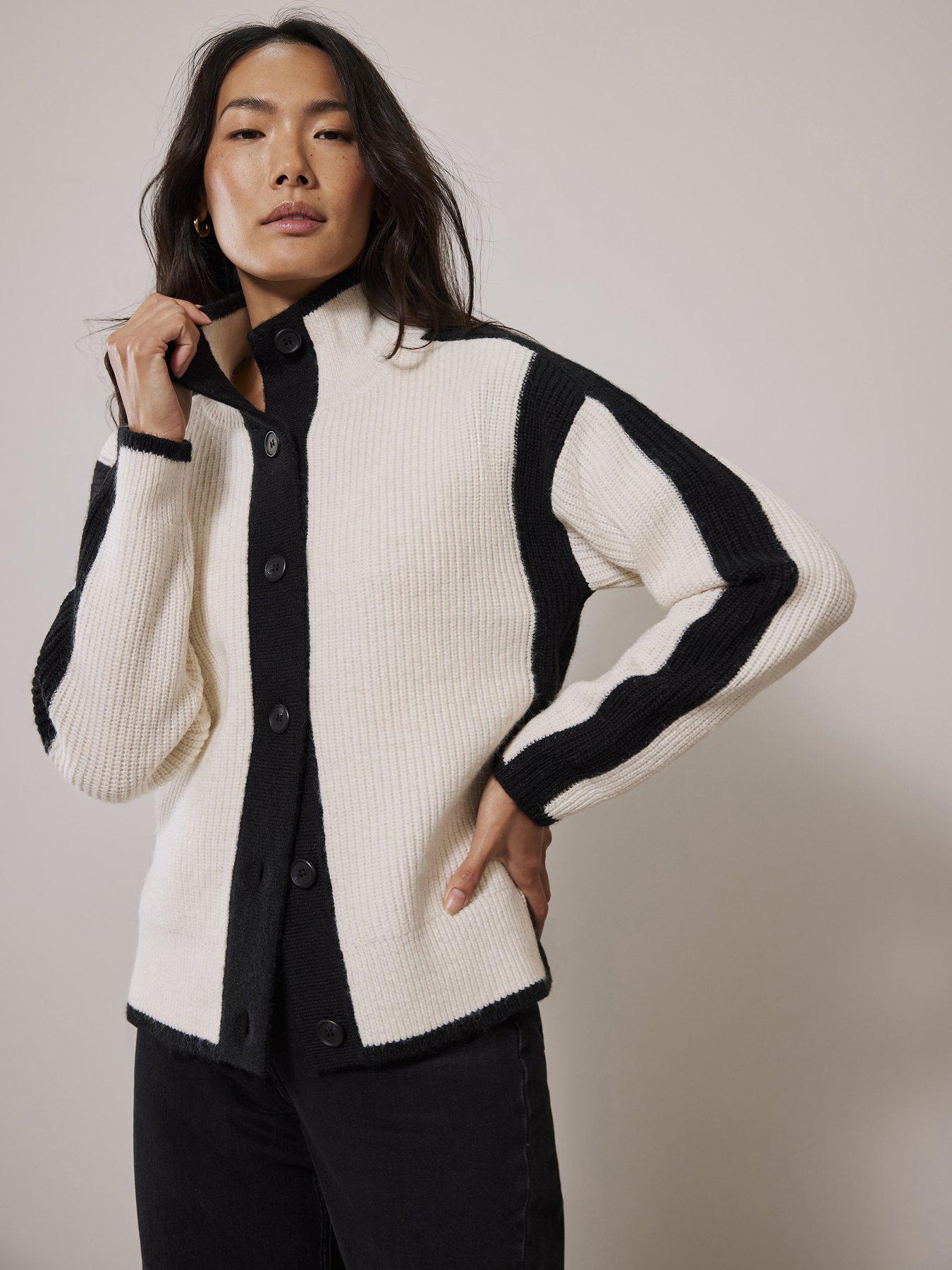 White cardigan with black trim new arrivals