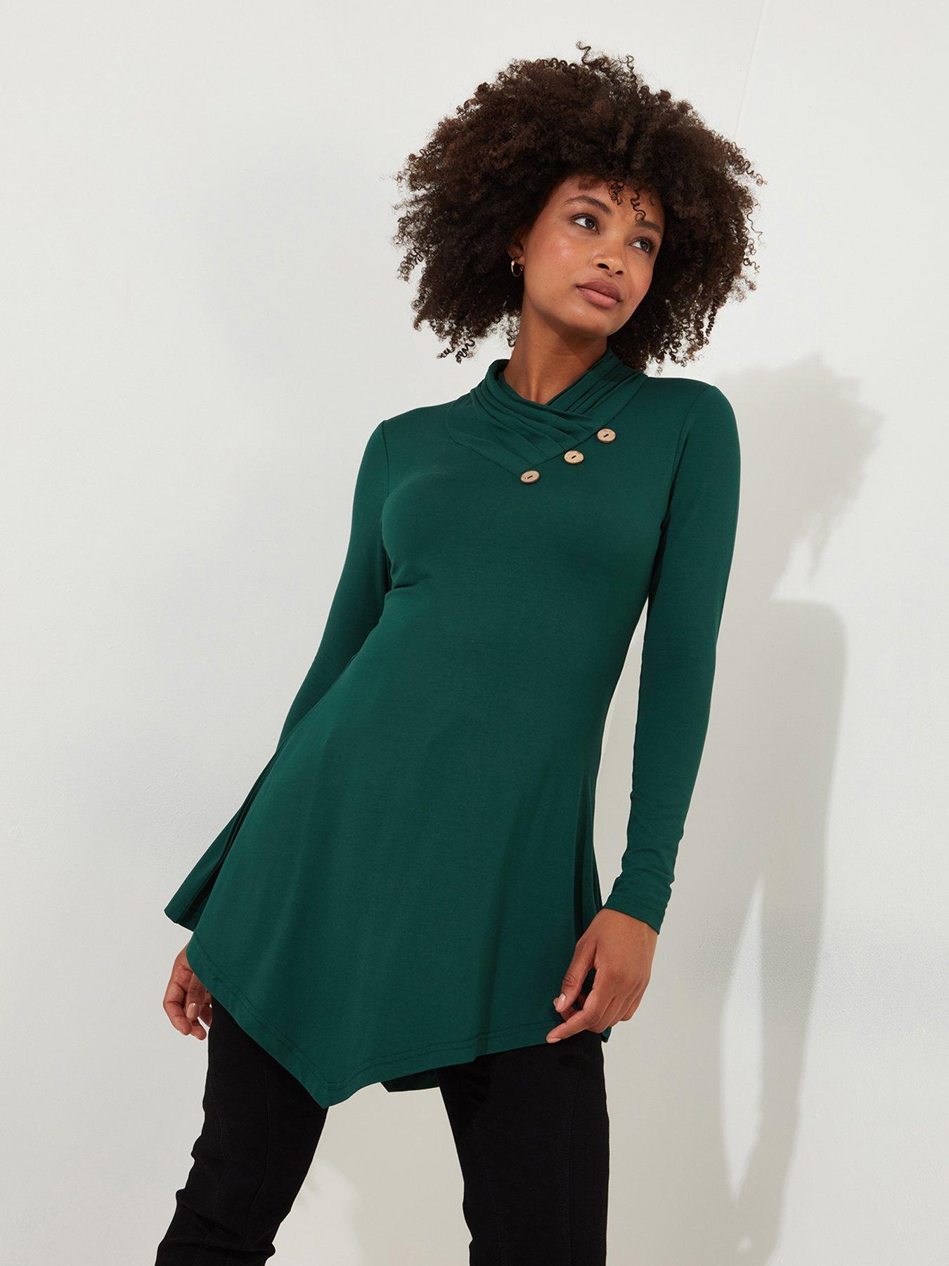 undefined Button Jersey Tunic - Dark Green