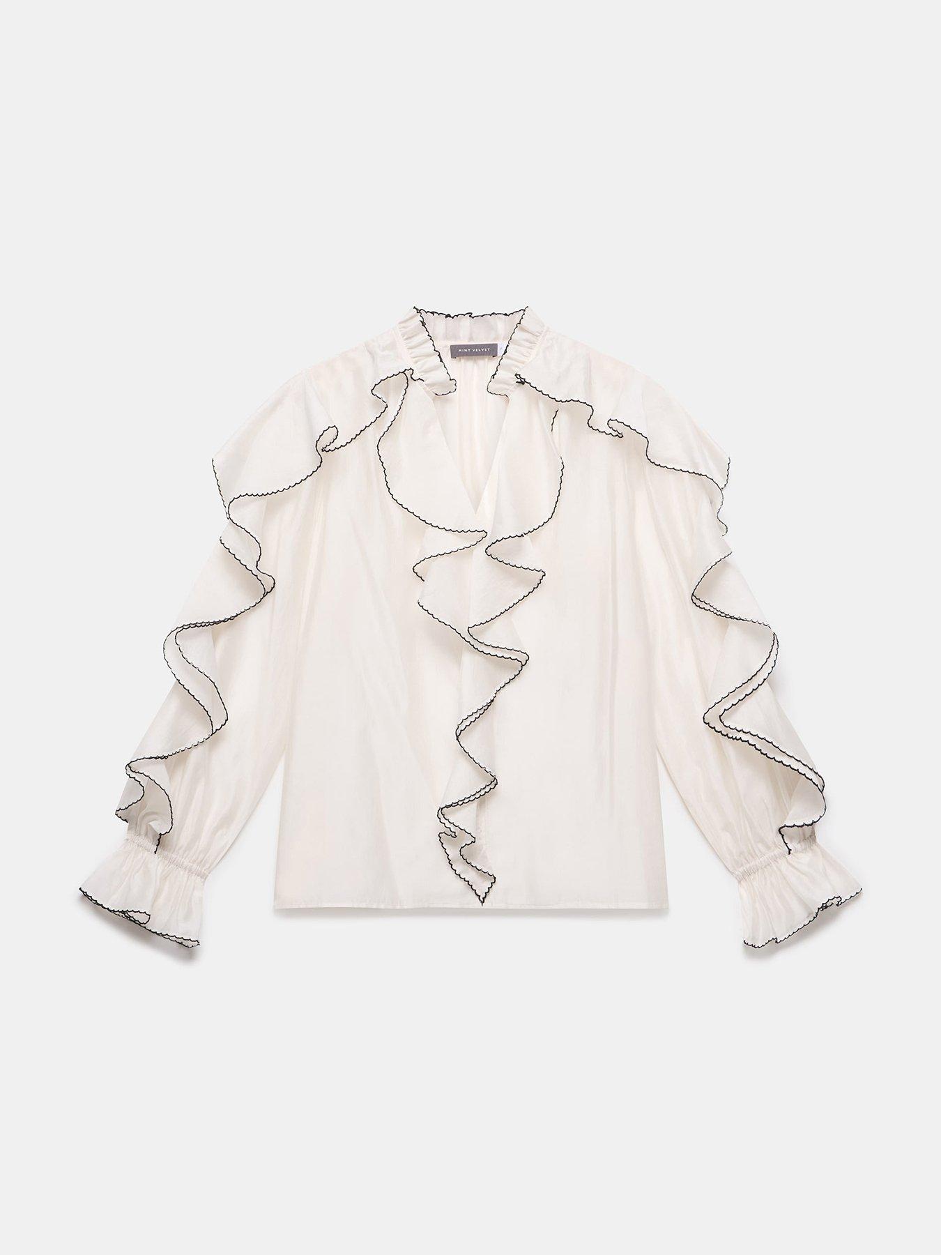 Mint Velvet White Contrast Ruffle Blouse - Ivory | Very