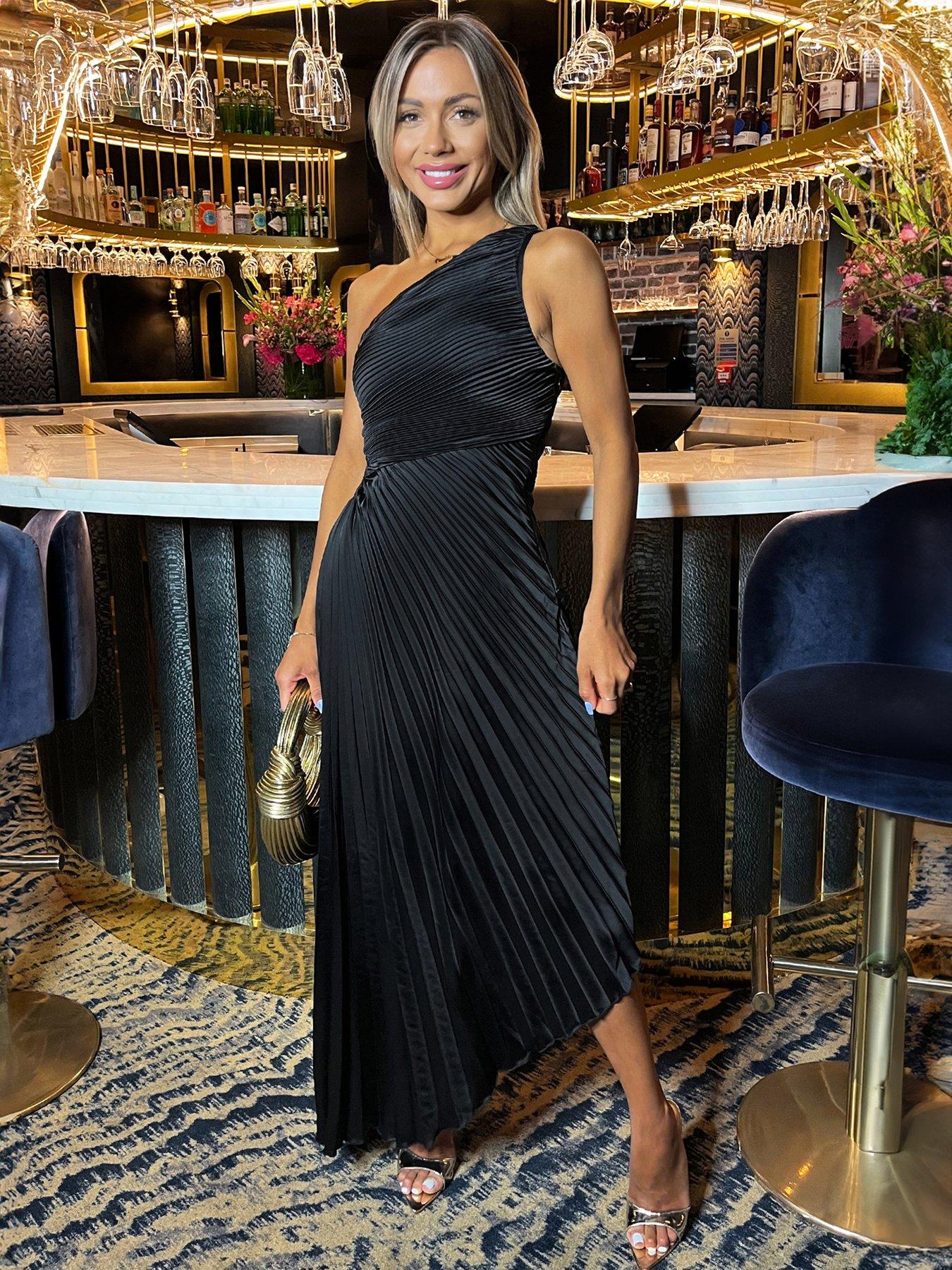 black one shoulder pleated dress Olympia Pleated One Shoulder Dress Black  Ferne Boutique