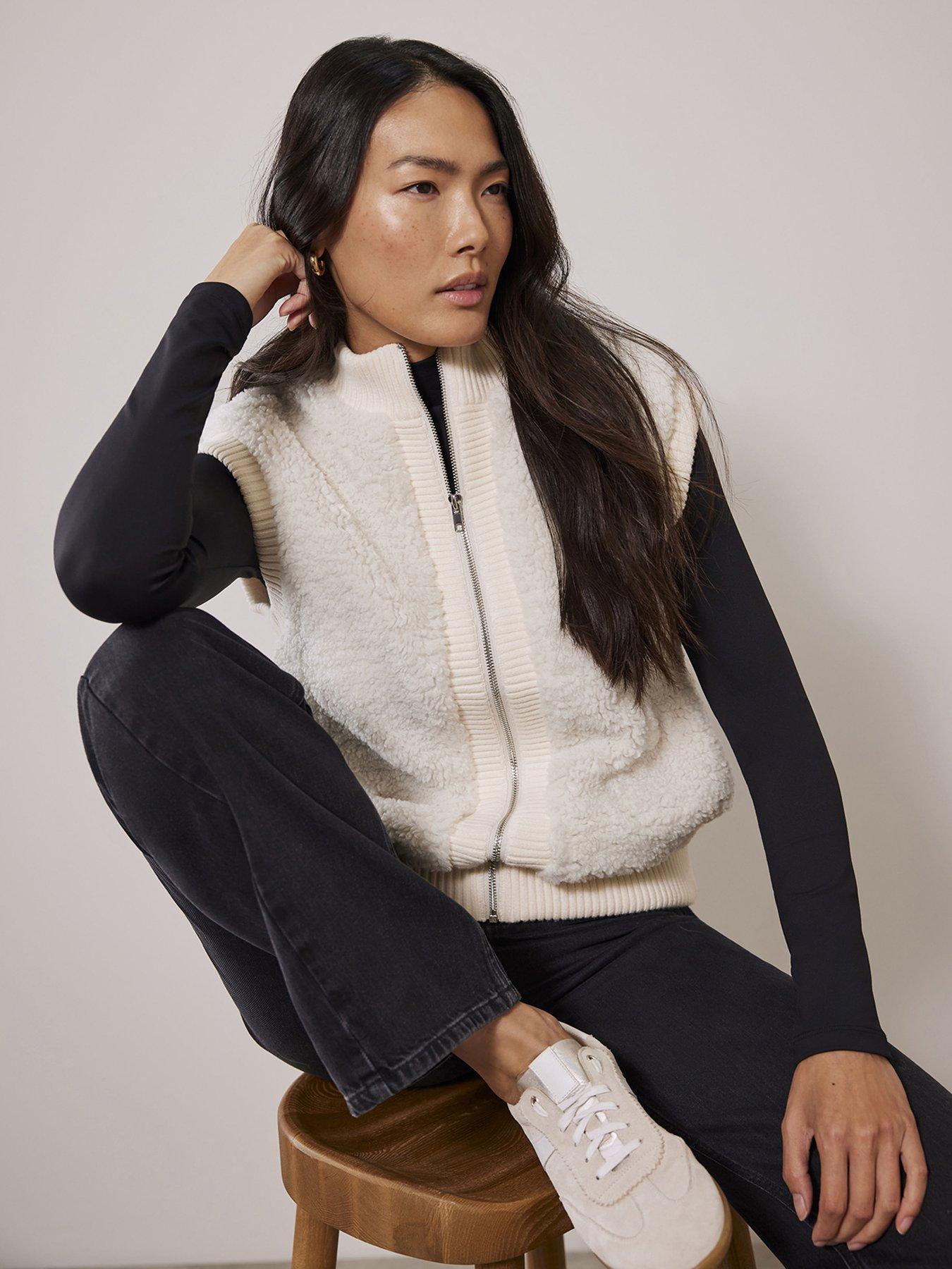 Image 2 of 6 of Mint Velvet Cream Knit Mix Gilet - Ivory