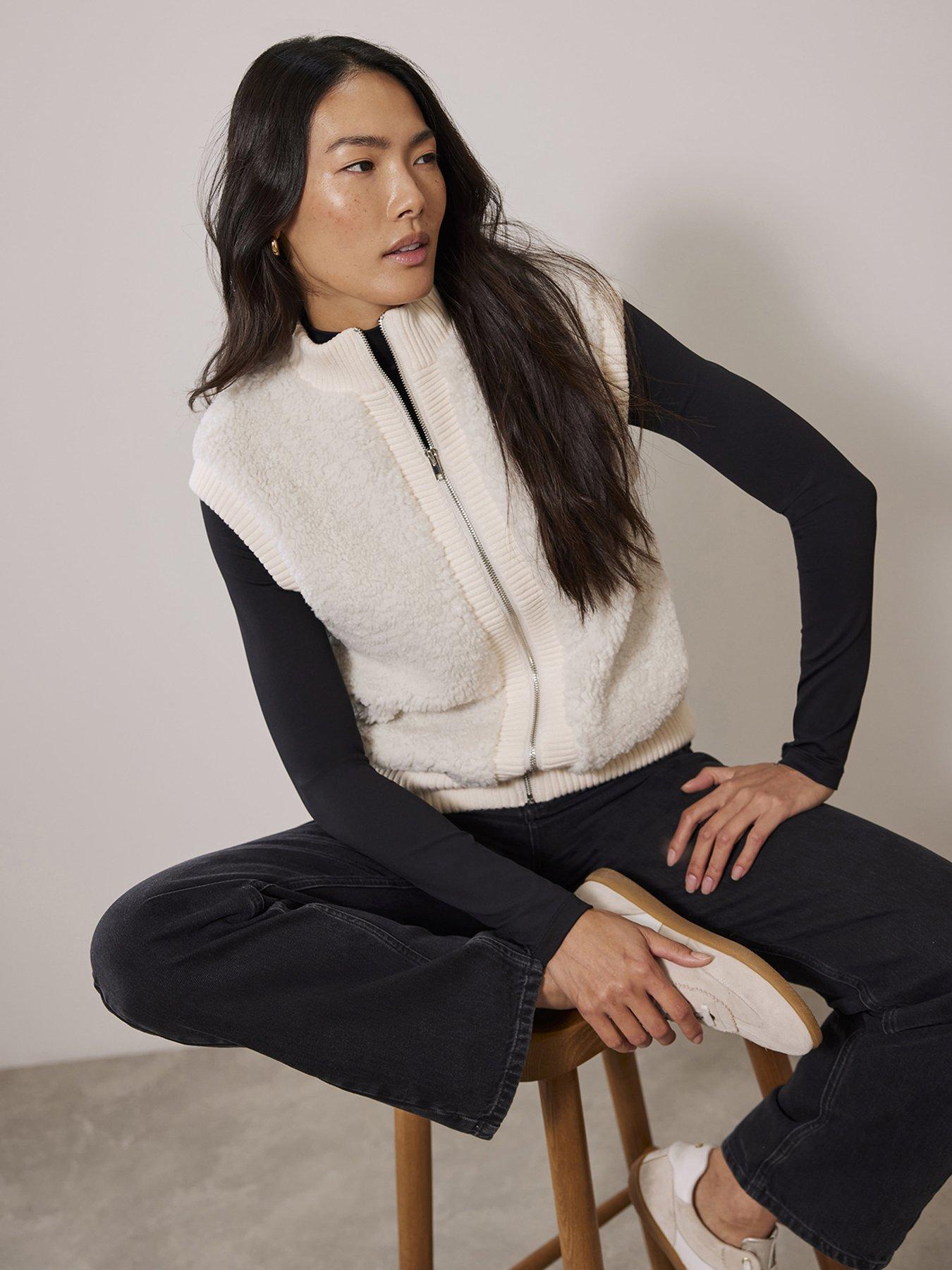 Image 3 of 6 of Mint Velvet Cream Knit Mix Gilet - Ivory