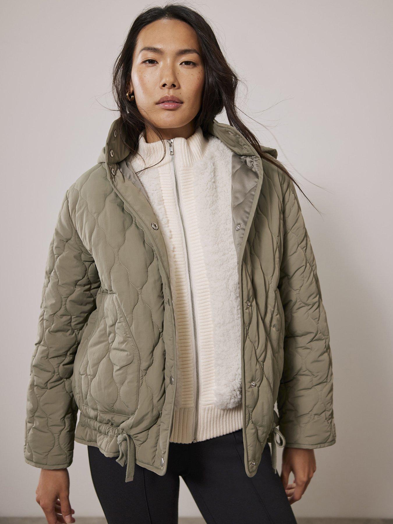 Mint Velvet Khaki Quilted Hooded Jacket Very