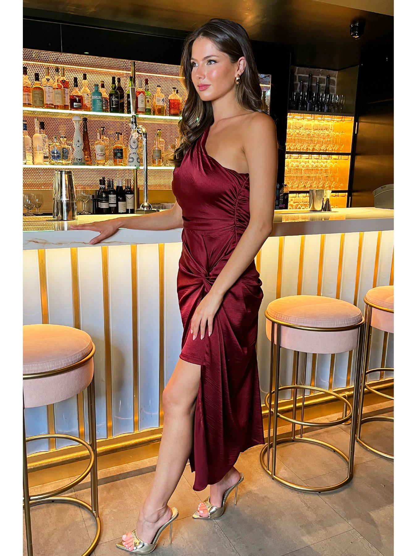 womens short sleeve midi dresses Electric Blue Gathered Metal Trim Short Sleeve Midi Dress Small