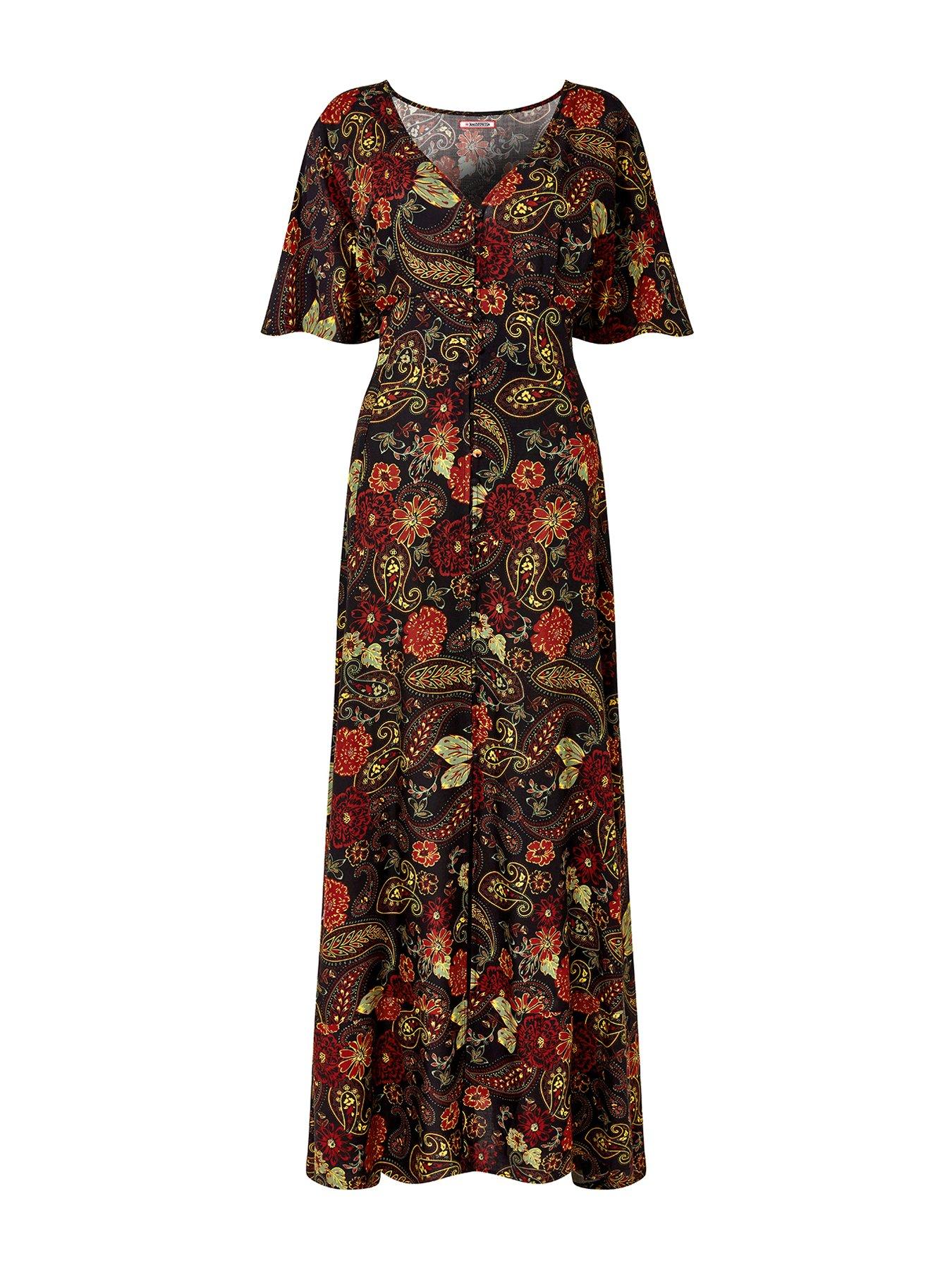 Joe Browns Autumn Boho Vintage Floral Maxi Dress Vestito, Nero, 6