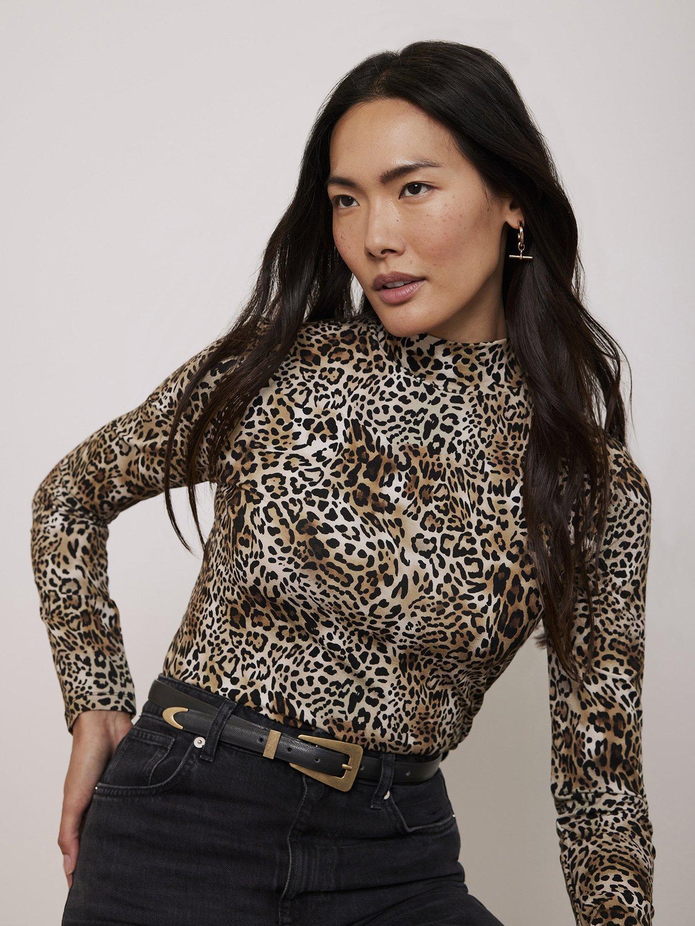 Image 1 of 4 of Mint Velvet Neutral Animal Polo Top - Camel
