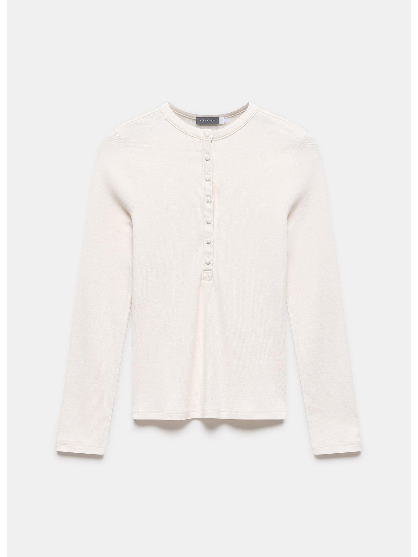 Image 4 of 6 of Mint Velvet Henley Button Top - Ivory
